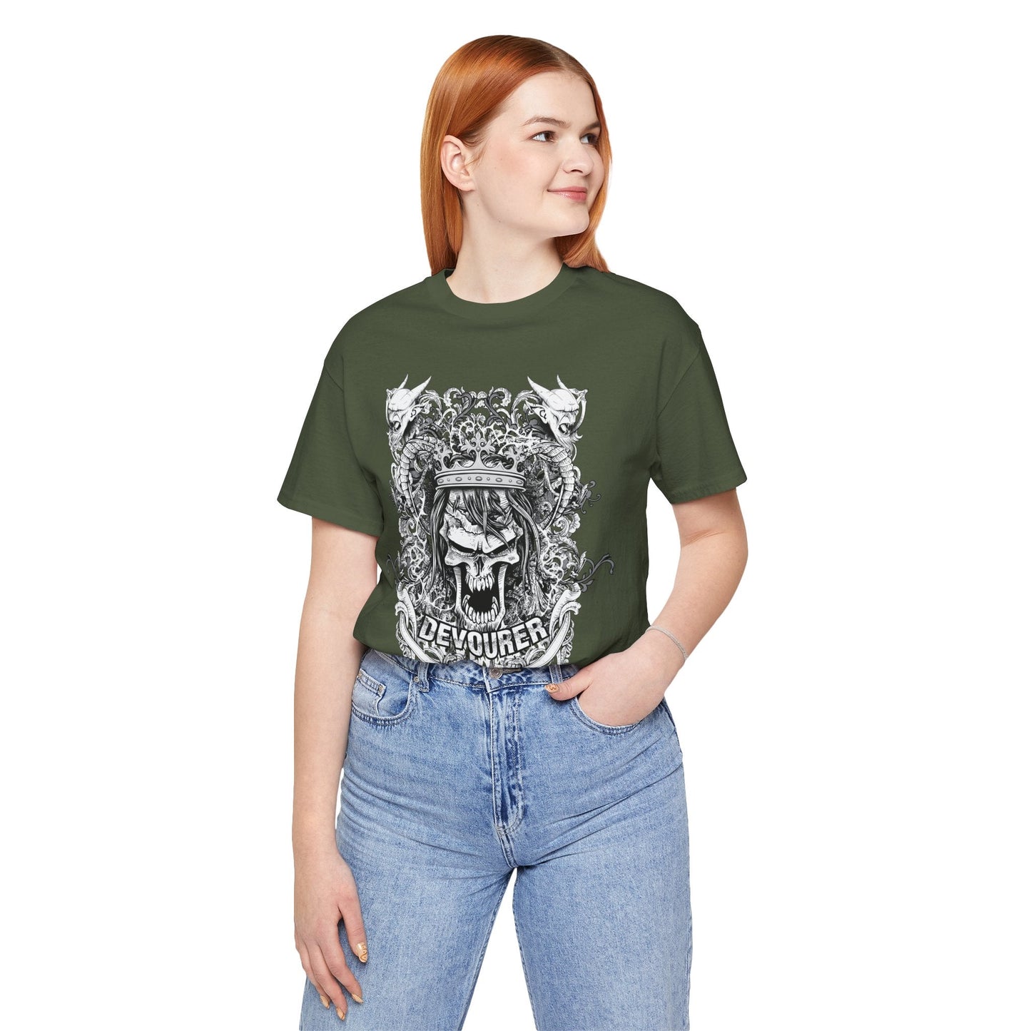 Gothic Skull Illustration Graphic Unisex Cotton T-Shirt r13