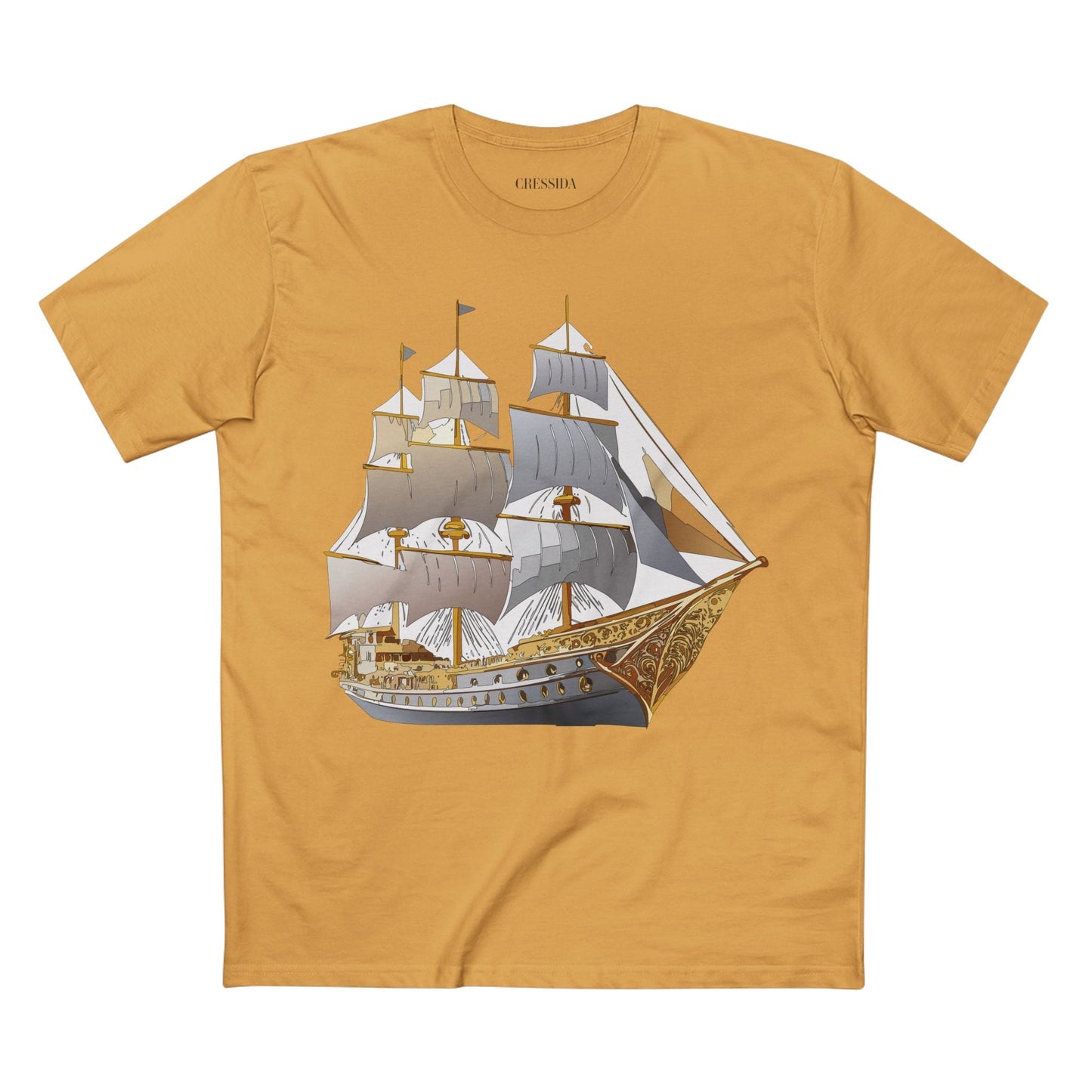 Ship Graphic Unisex 100 Cotton T-Shirt with Gold Frigate Art Design 17