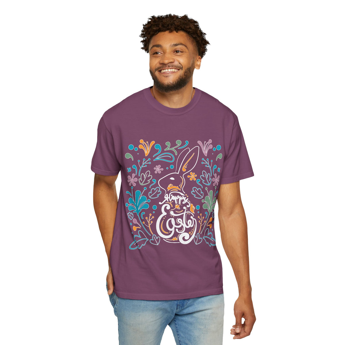 Easter Bunny Floral T-Shirt, Tee Shirt with Easter Signature, T Shirt with Easter Prints, Tee Shirt with Easter Design