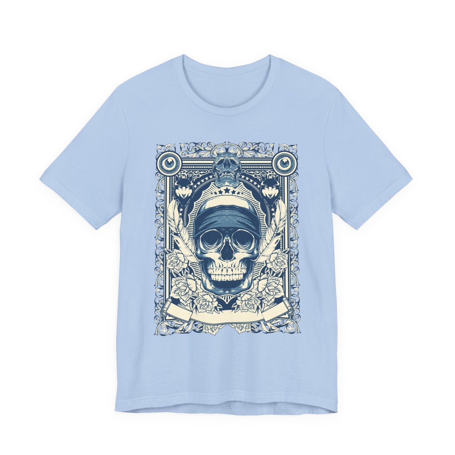 Skull Crown Graphic Tee Vintage Ornate Skull Illustration Rock Band T-Shirt
