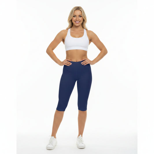 Twilight Indigo Blue Color Women's Brushed Suede Poly Span Casual Capri Leggings XS-2XL