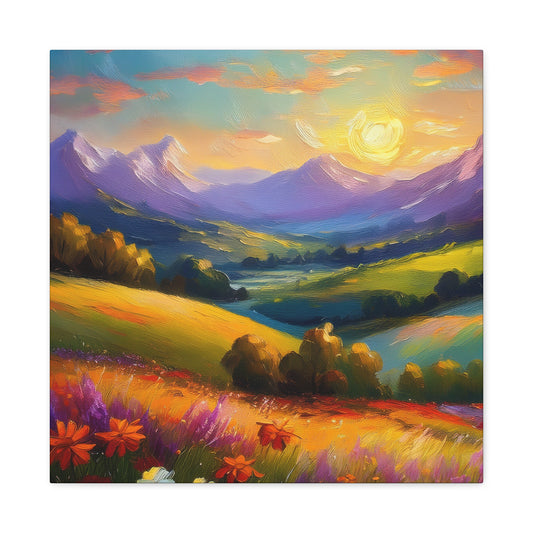 Landscape Print Canvas, Oil Paint Print 20x20, 24x24, 30x30, 32x32, 36x36 Art Design Print Pine-Wood Inner Frame MC-38
