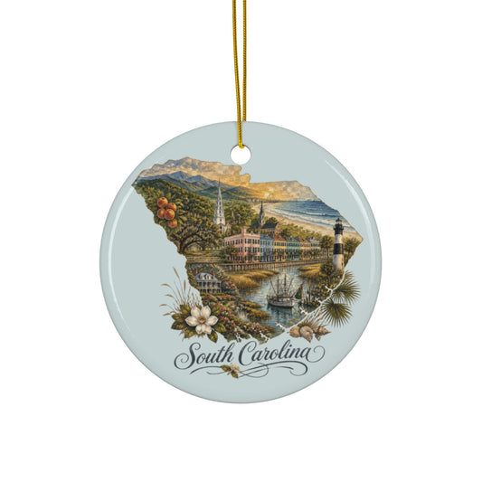 South Carolina State Map Ornament Ceramic Ornament | Two-Sided Printed State Souvenir - 2.99" Includes Gold String