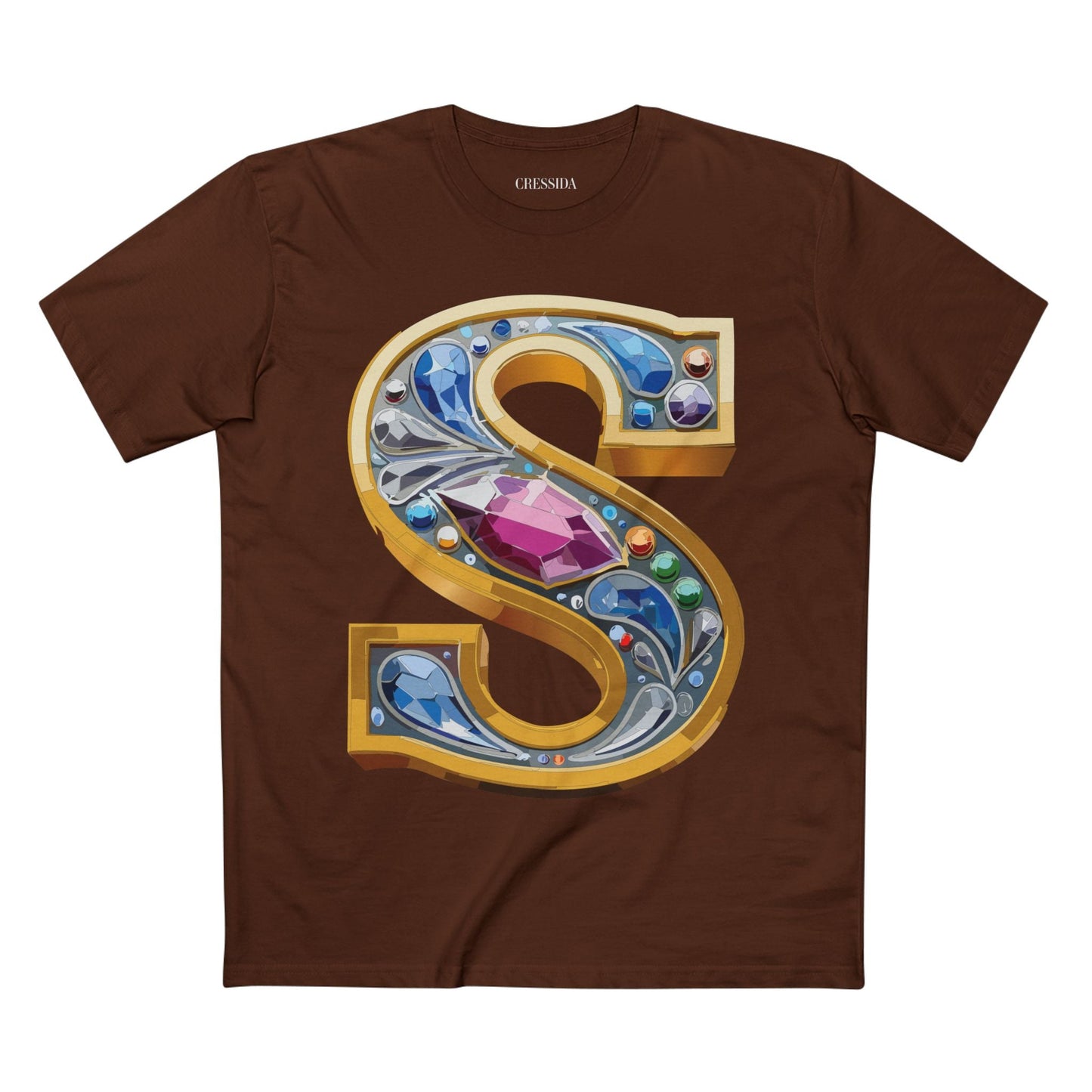 Letter S Graphic Design Tee Unisex 100 Cotton With Antique Gold Letters Artwork T-Shirt