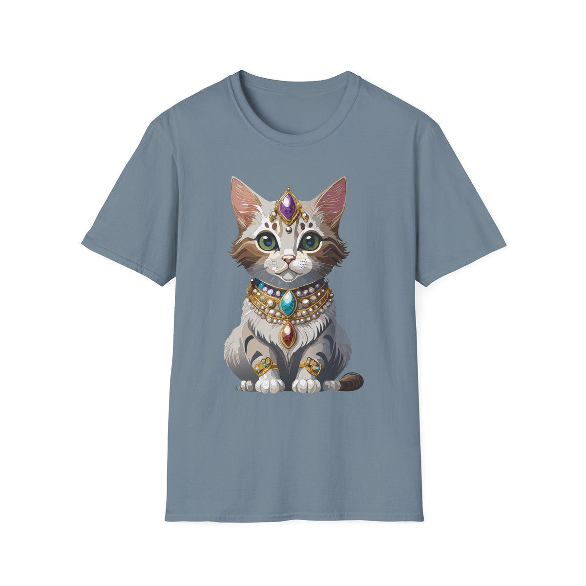 Jeweled Cat Portrait T-Shirt | Regal Kitty Illustration
