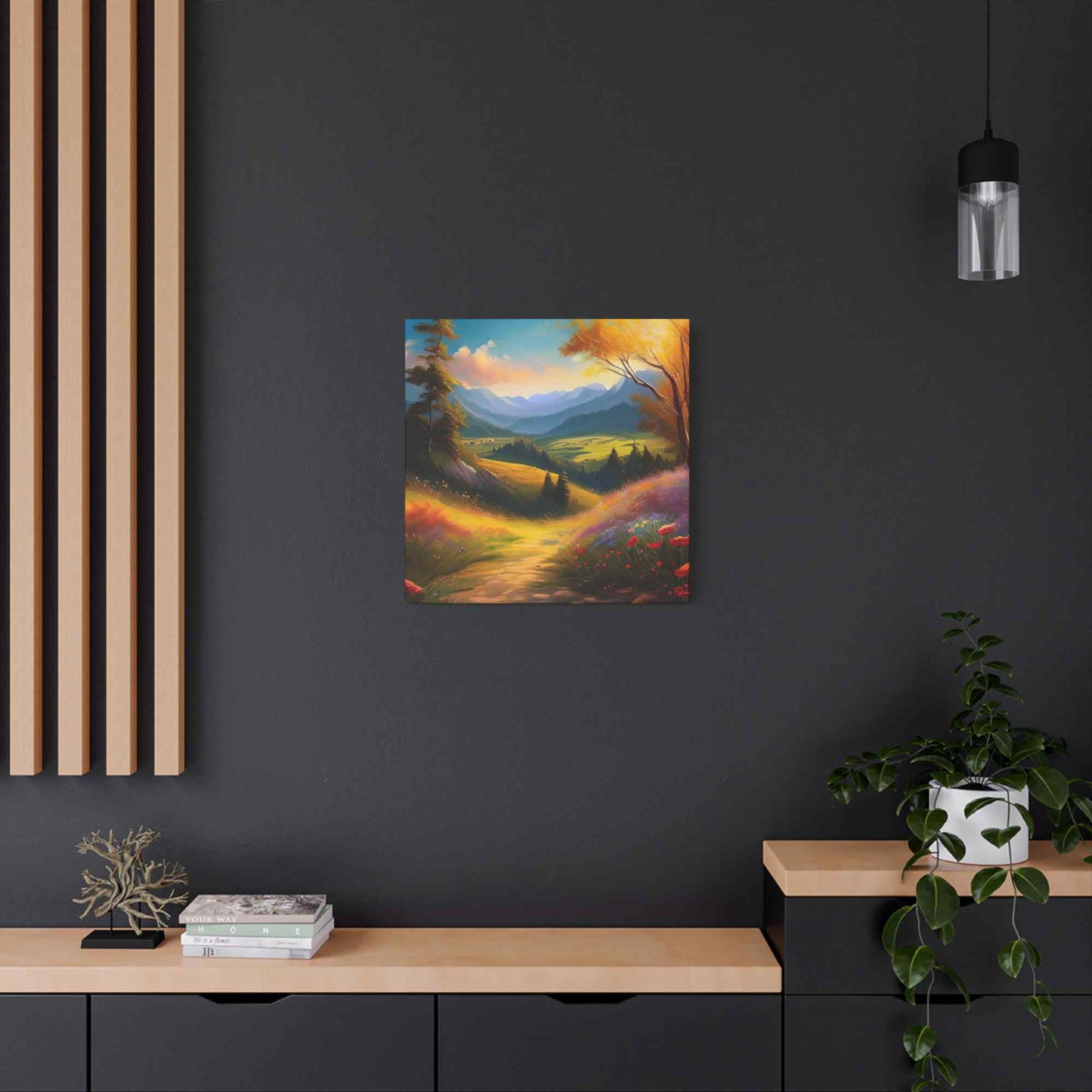 Landscape Print Canvas, Oil Paint Print 20x20, 24x24, 30x30, 32x32, 36x36 Art Design Print Pine-Wood Inner Frame MC-36
