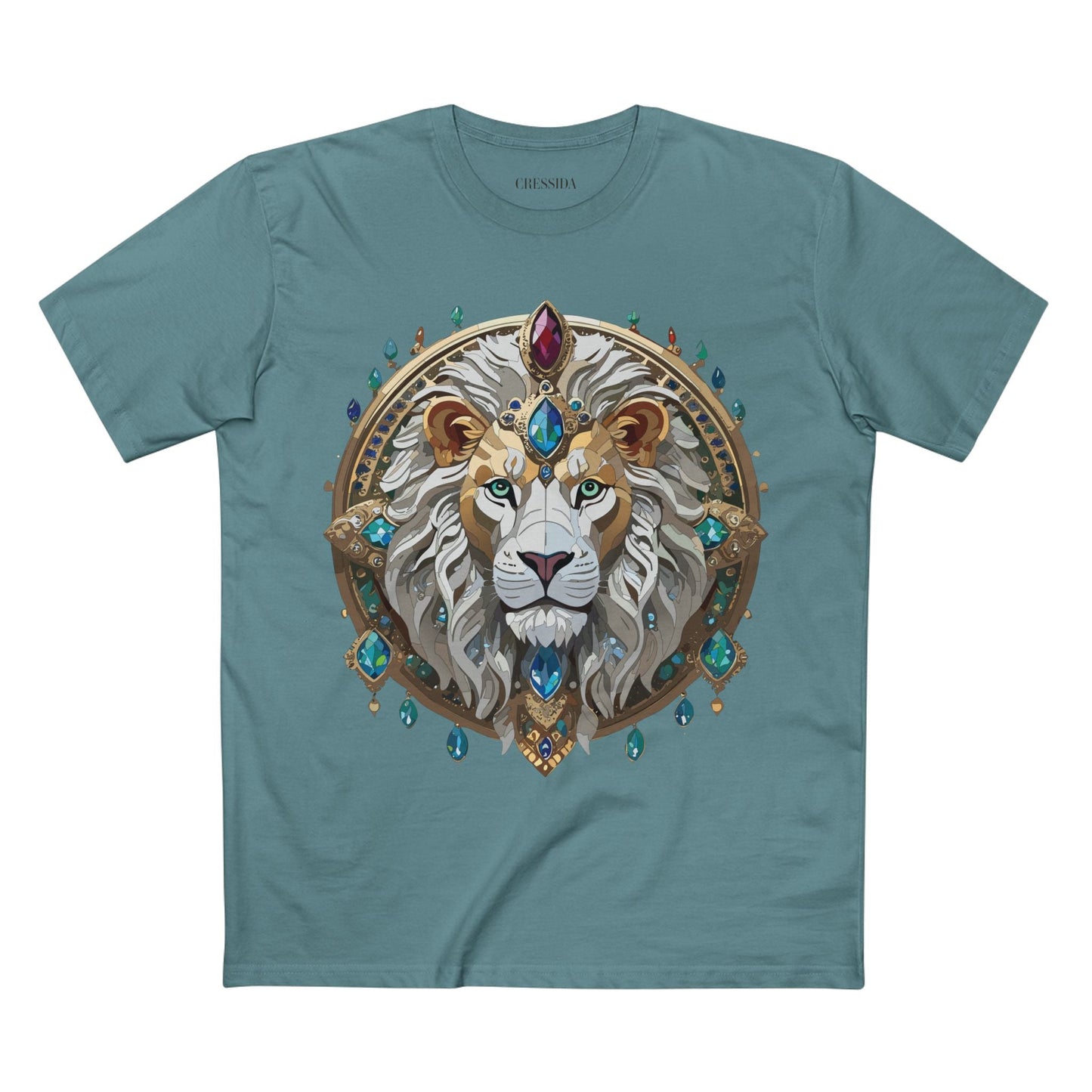 Lion Graphic Unisex 100 Cotton Tee With Unique Animal Golden Medallion Art Design 60
