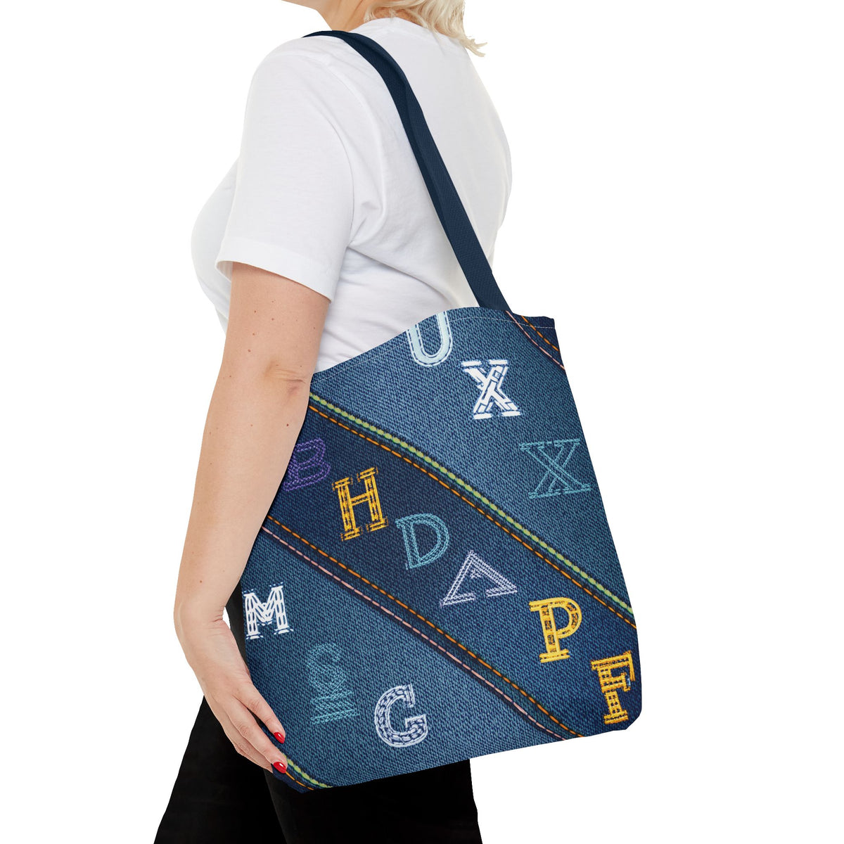 Denim Fabric Imitation Print Unisex Canvas Bag Poly Spun 3 Sizes Tote Bag 187-4