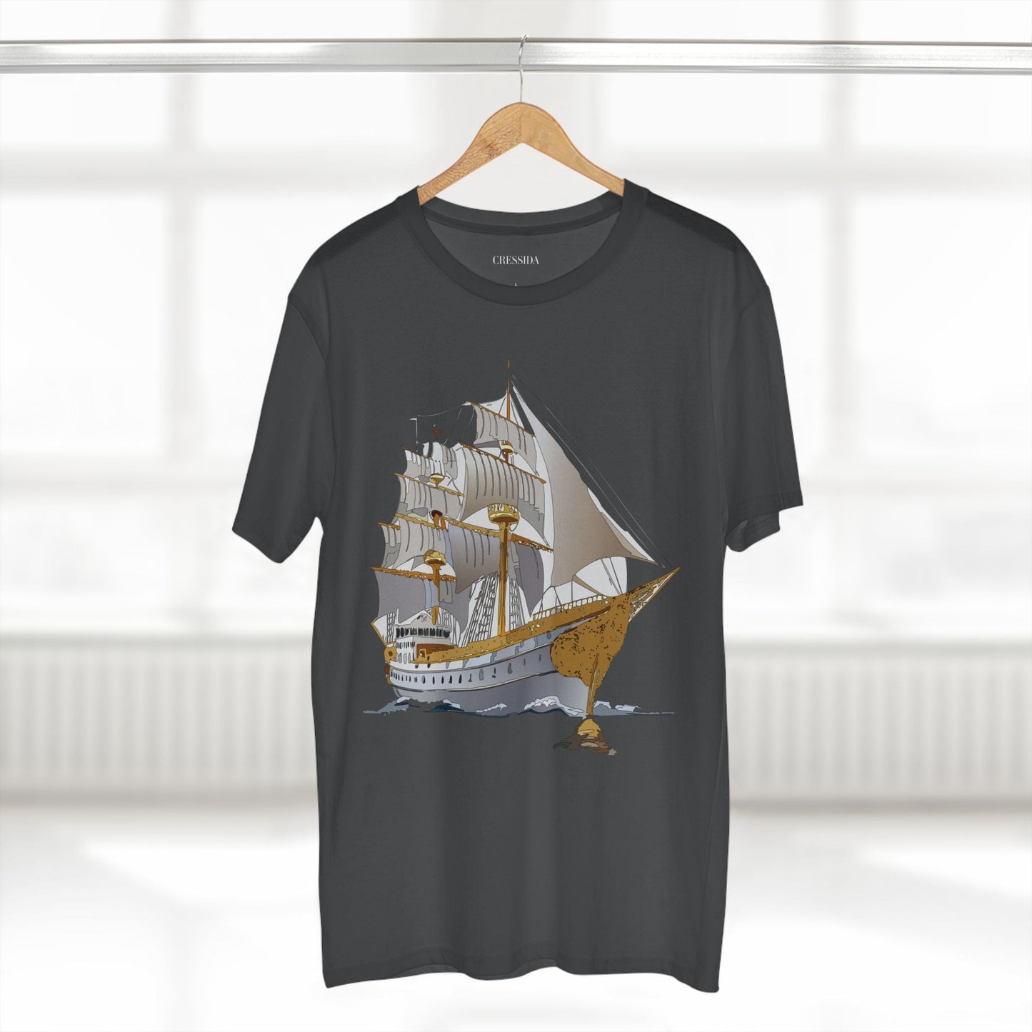 Ship Graphic Unisex 100 Cotton T-Shirt with Gold Frigate Art Design 6