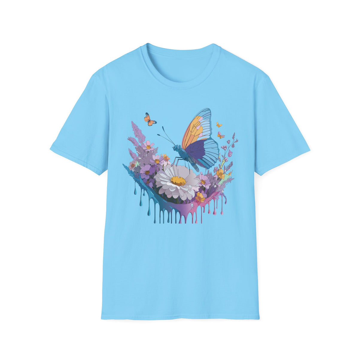 Butterfly and Wildflower Floral Graphic Tee Unisex 100 Cotton Gildan T-Shirt