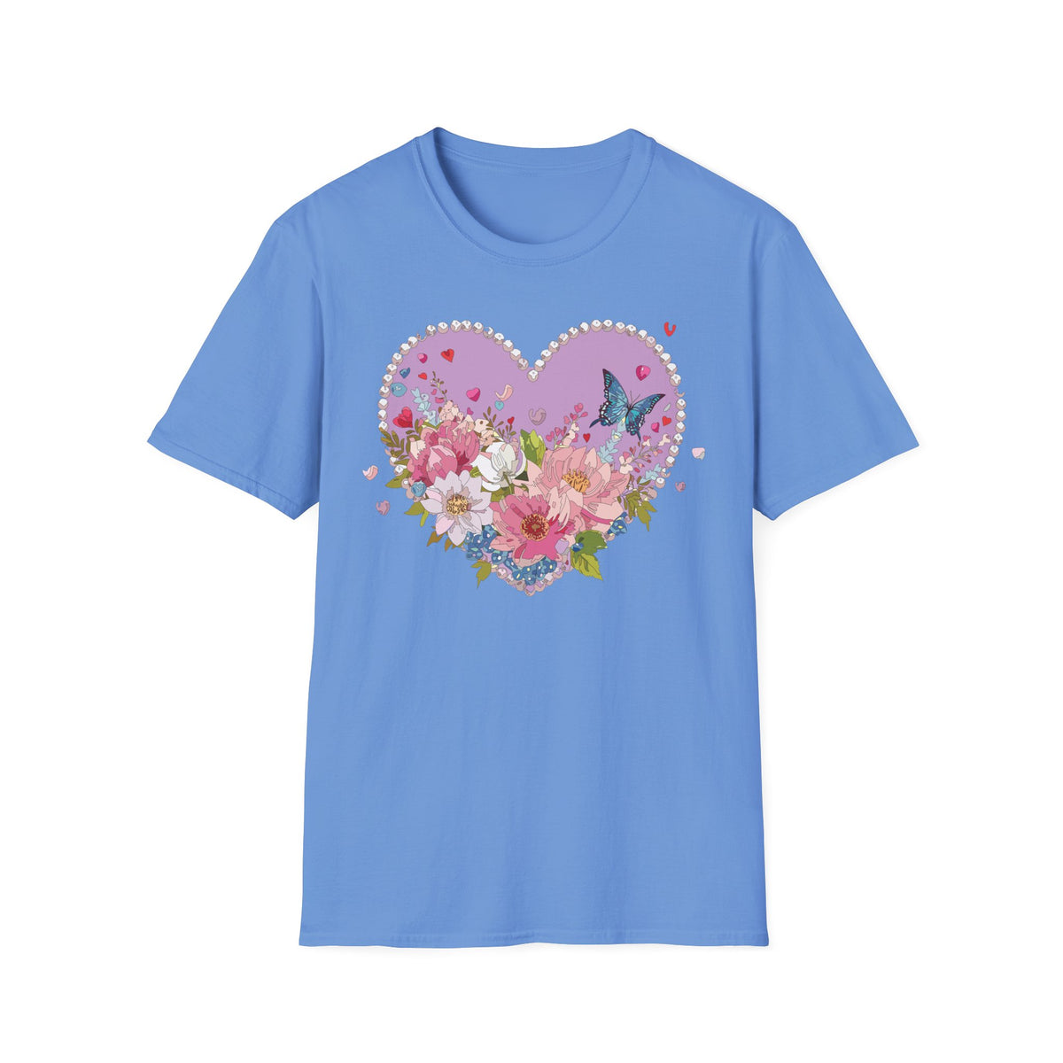 Floral Heart with Butterfly T-Shirt | Pink Flower Bouquet Tee