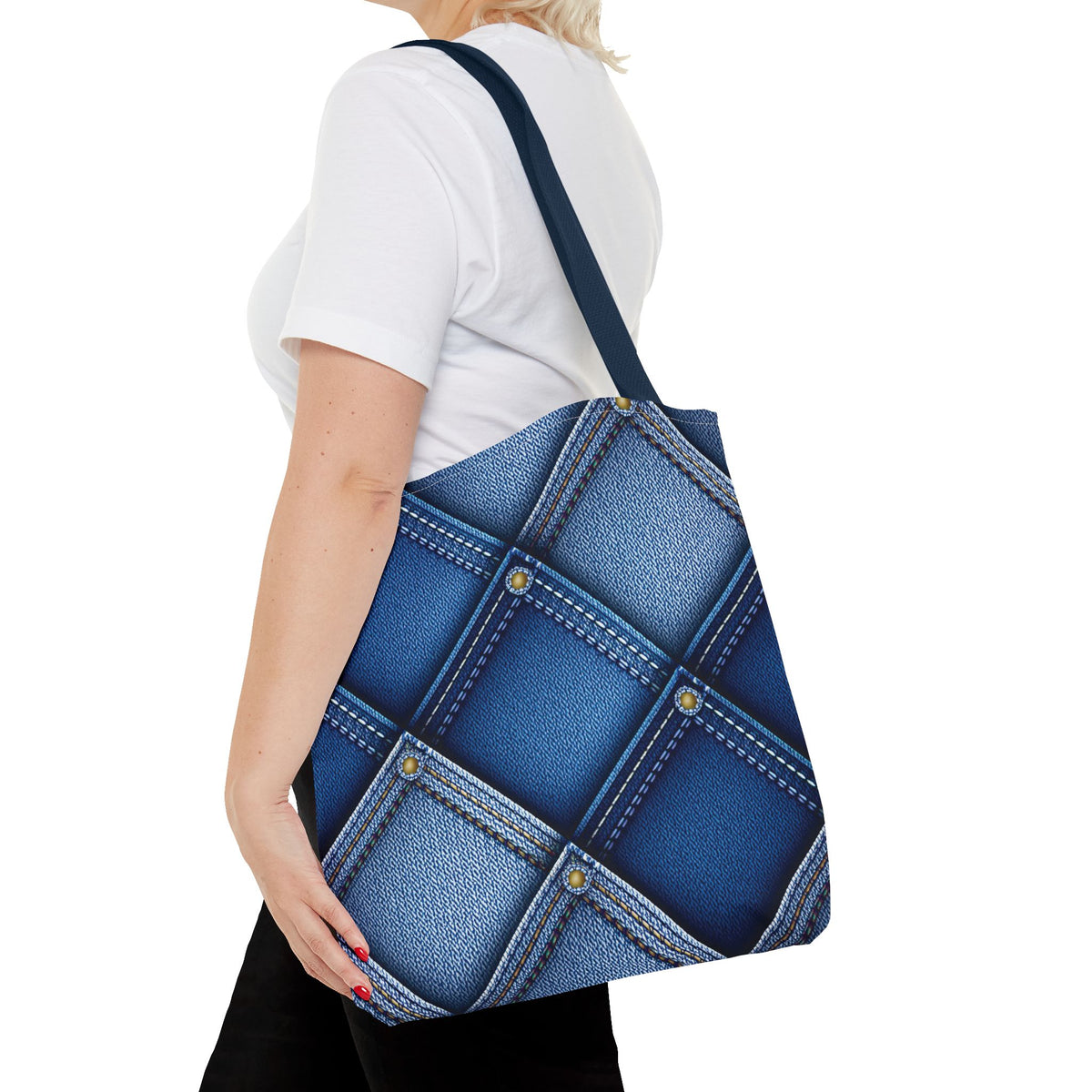 Denim Fabric Imitation Print Unisex Canvas Bag Poly Spun 3 Sizes Tote Bag 116