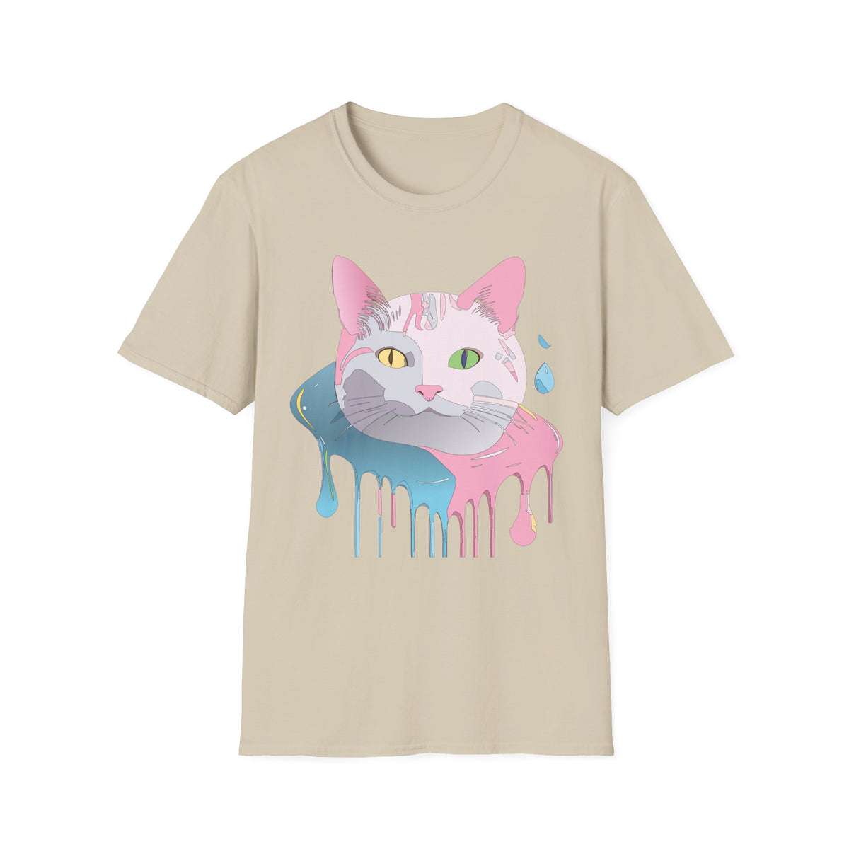 Colorful Drip Cat Artwork T-Shirt | Heterochromatic Eyes, Painterly Design