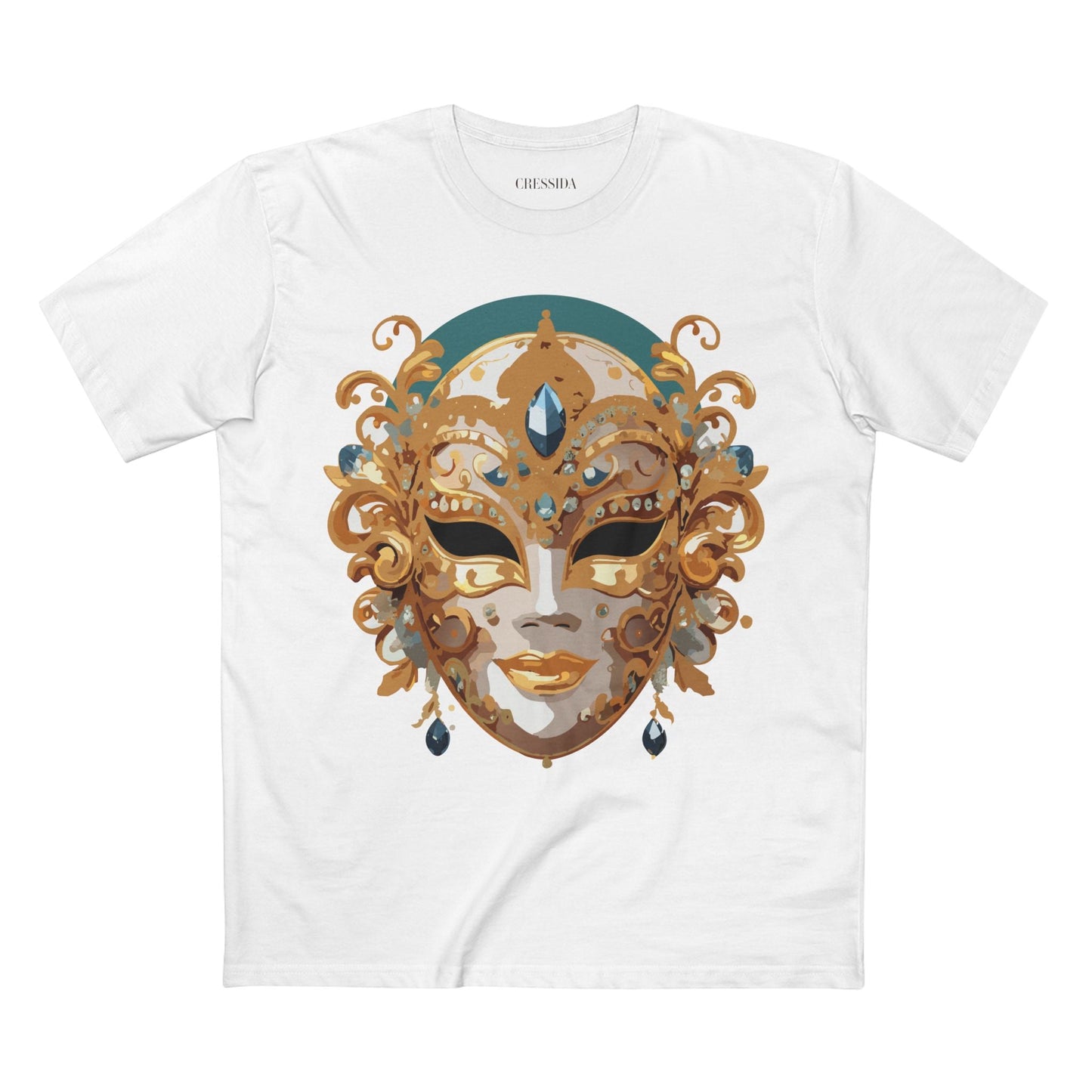 Carnival Mask Graphic T-Shirt Unisex 100 Cotton With Antique Gold Art Design Tee 3