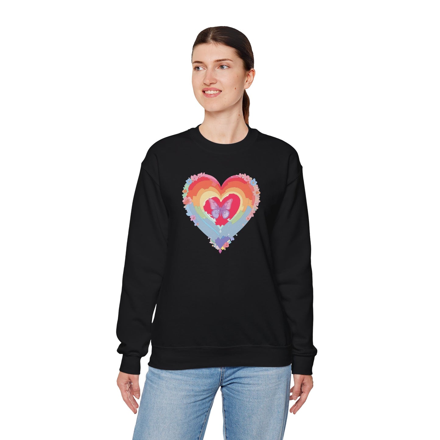 Rainbow Heart Sweatshirt, Floral Heart Sweatshirt, Floral Love Sweatshirt, Valentine's Day Sweatshirt, Rainbow Heart Floral Sweatshirt 116