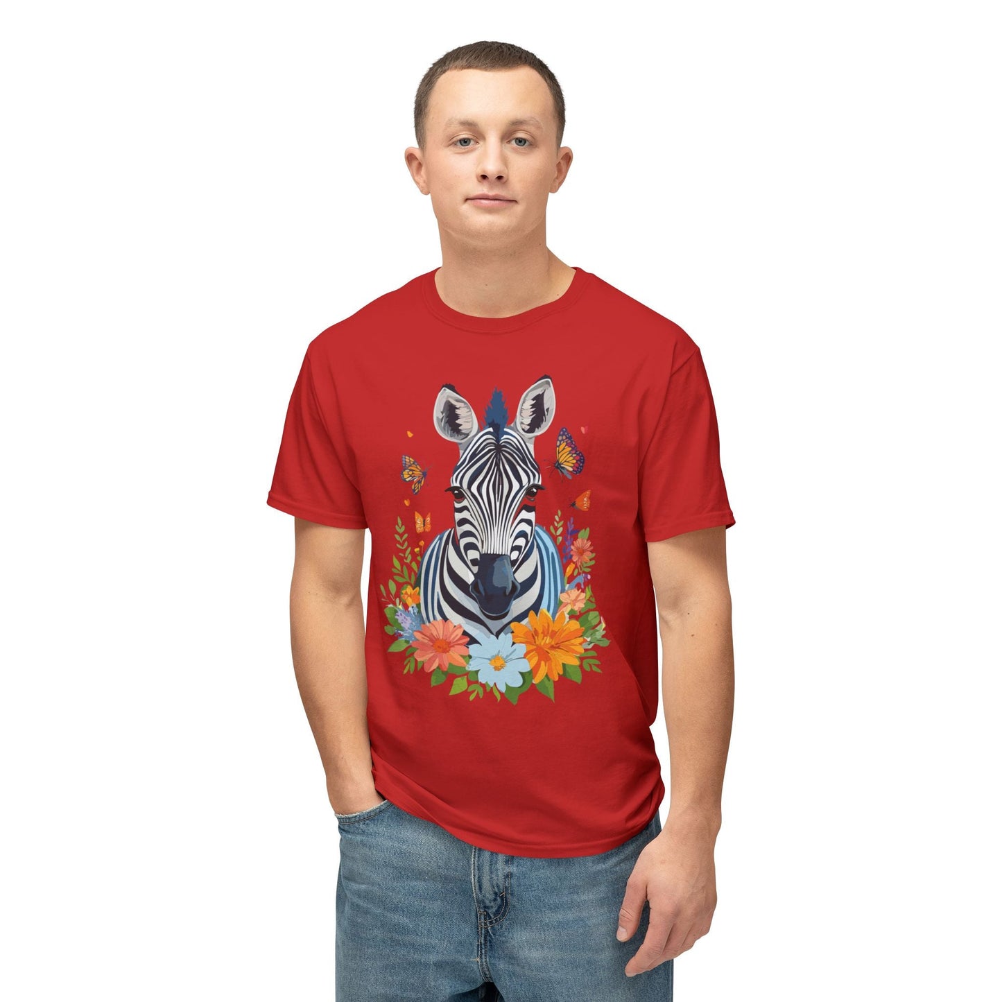 Zebra Art Print T Shirt Unisex Cotton Tee With Floral Design Vintage Zebra Theme