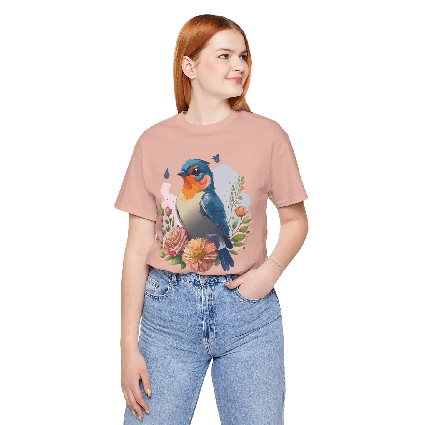 Floral Bird Tee, Animal Shirt, Bird Shirt, Floral Tee, Flower T-shirt, T-Shirt with Animal