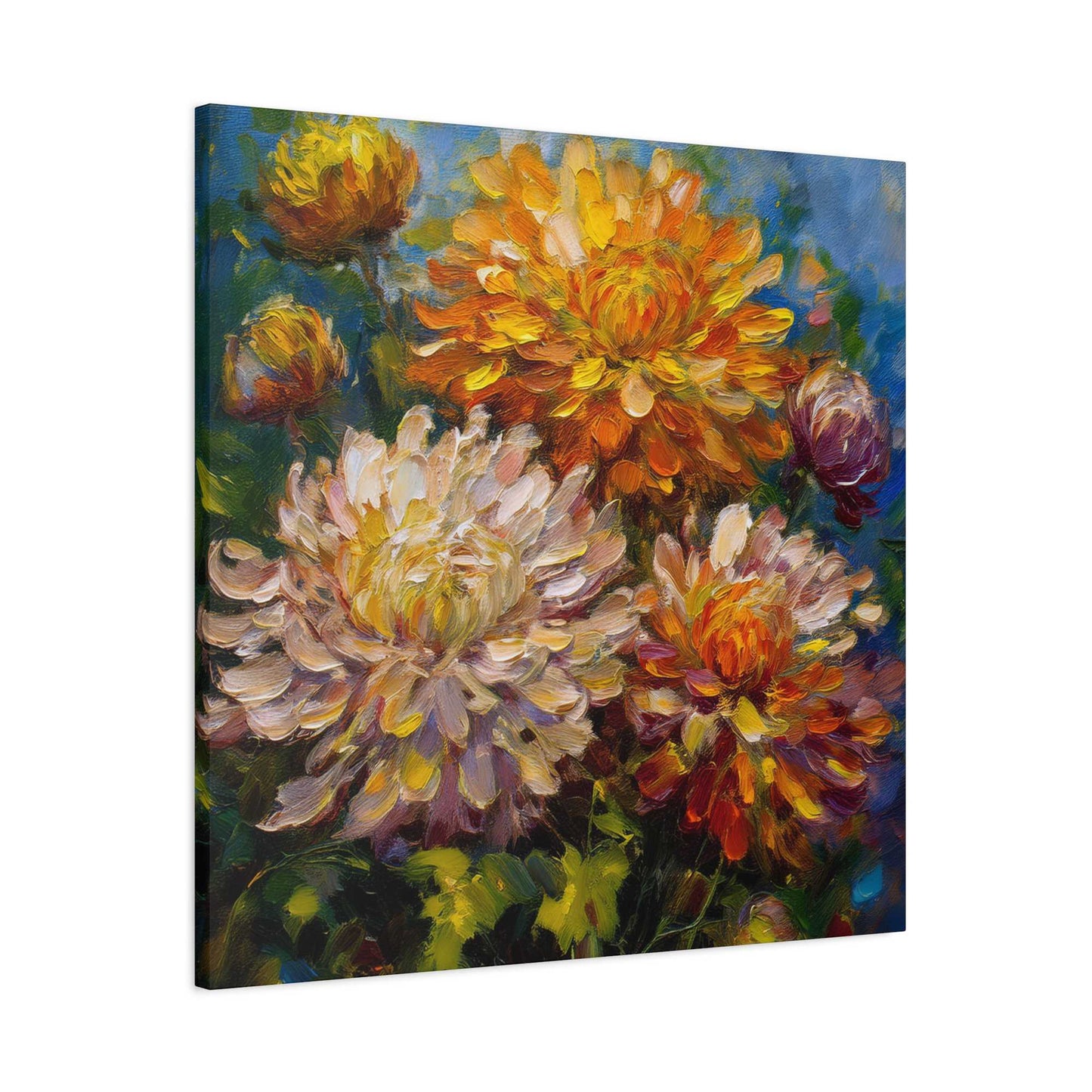 Chrysanthemums Print Canvas, Floral Oil Paint Print 20x20, 24x24, 30x30, 32x32, 36x36 Art Design Pine-Wood Inner Frame MC-156