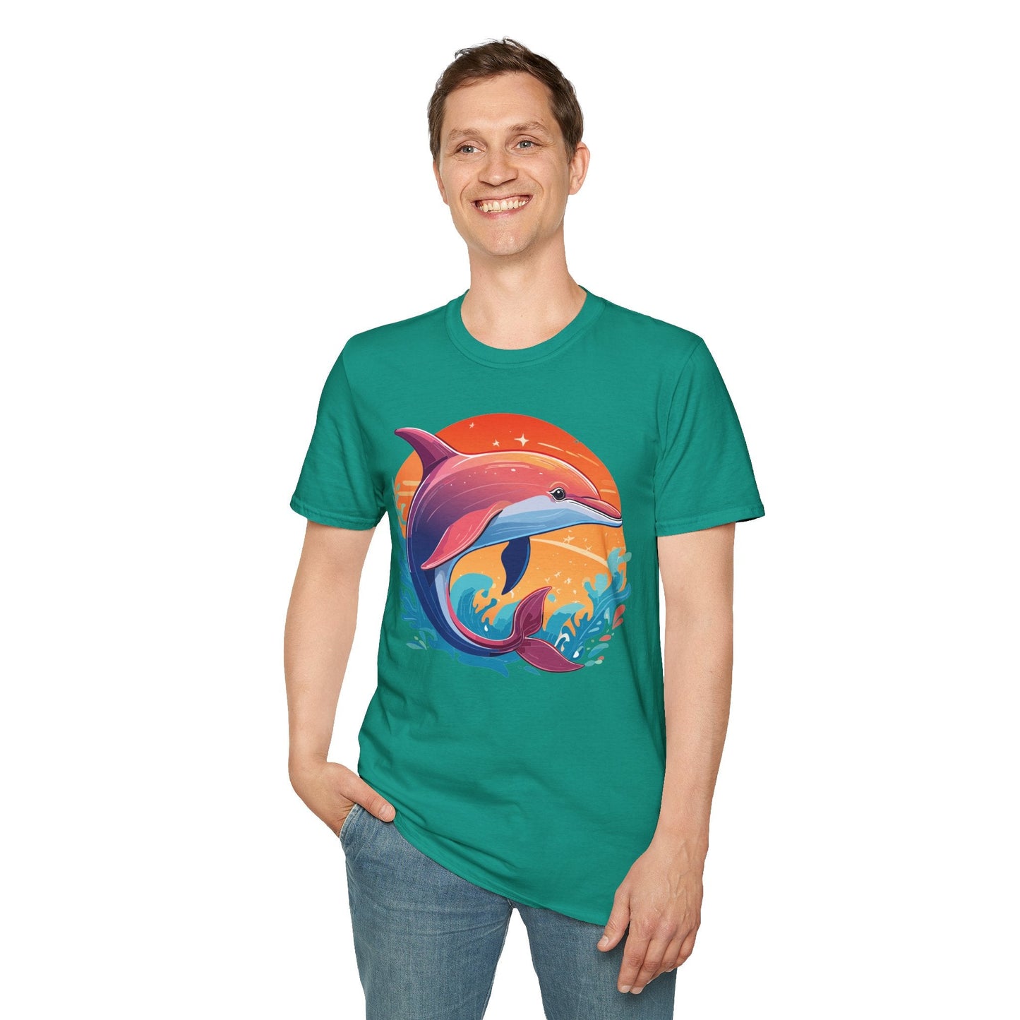 Dolphin Shirt Unisex Tee 100 Percent Ring Spun Cotton Softstyle Gildan 64000 Comfort Fit