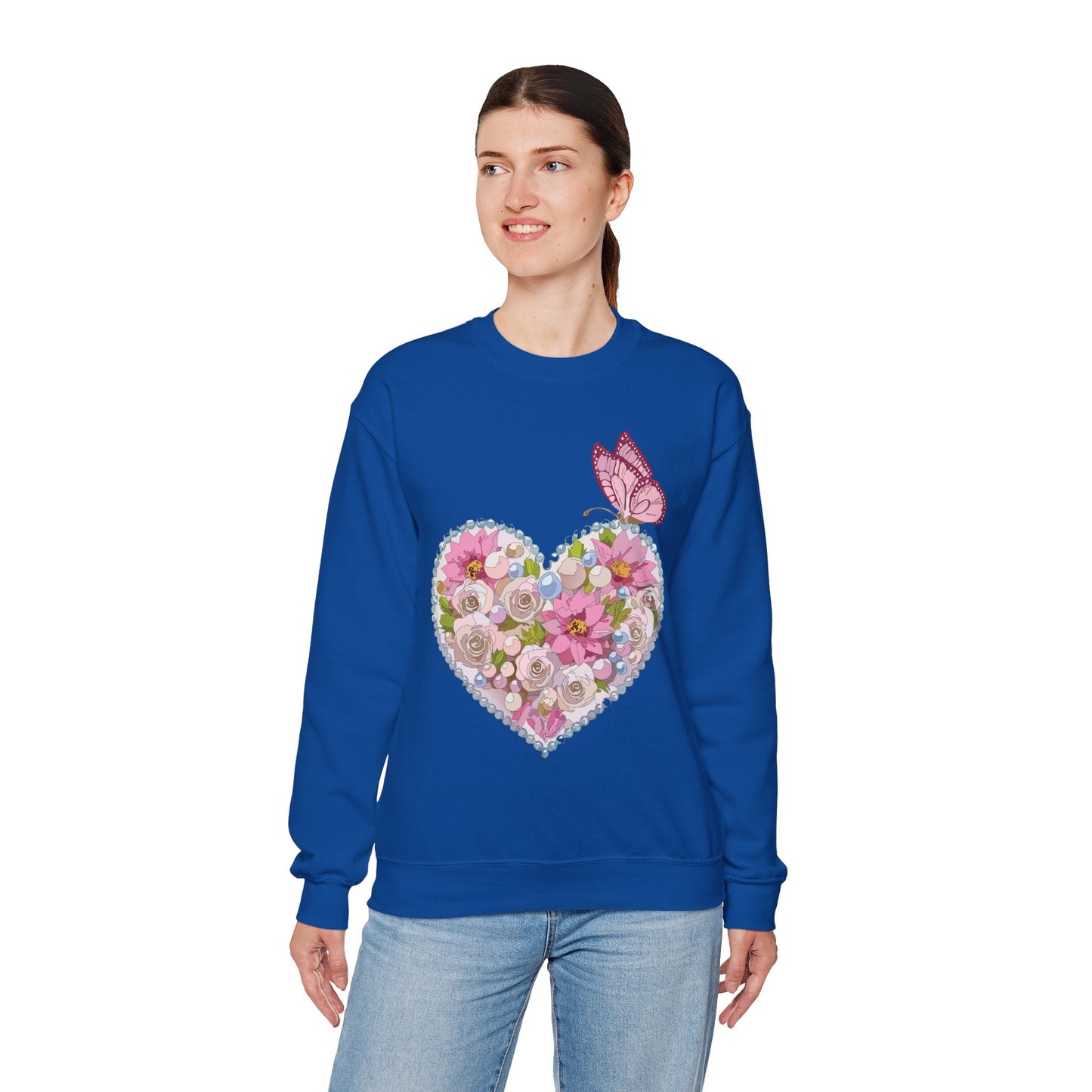 Floral Heart Sweatshirt Unisex Crewneck Valentines Day 50 50 Heavy Blend Gildan 18000