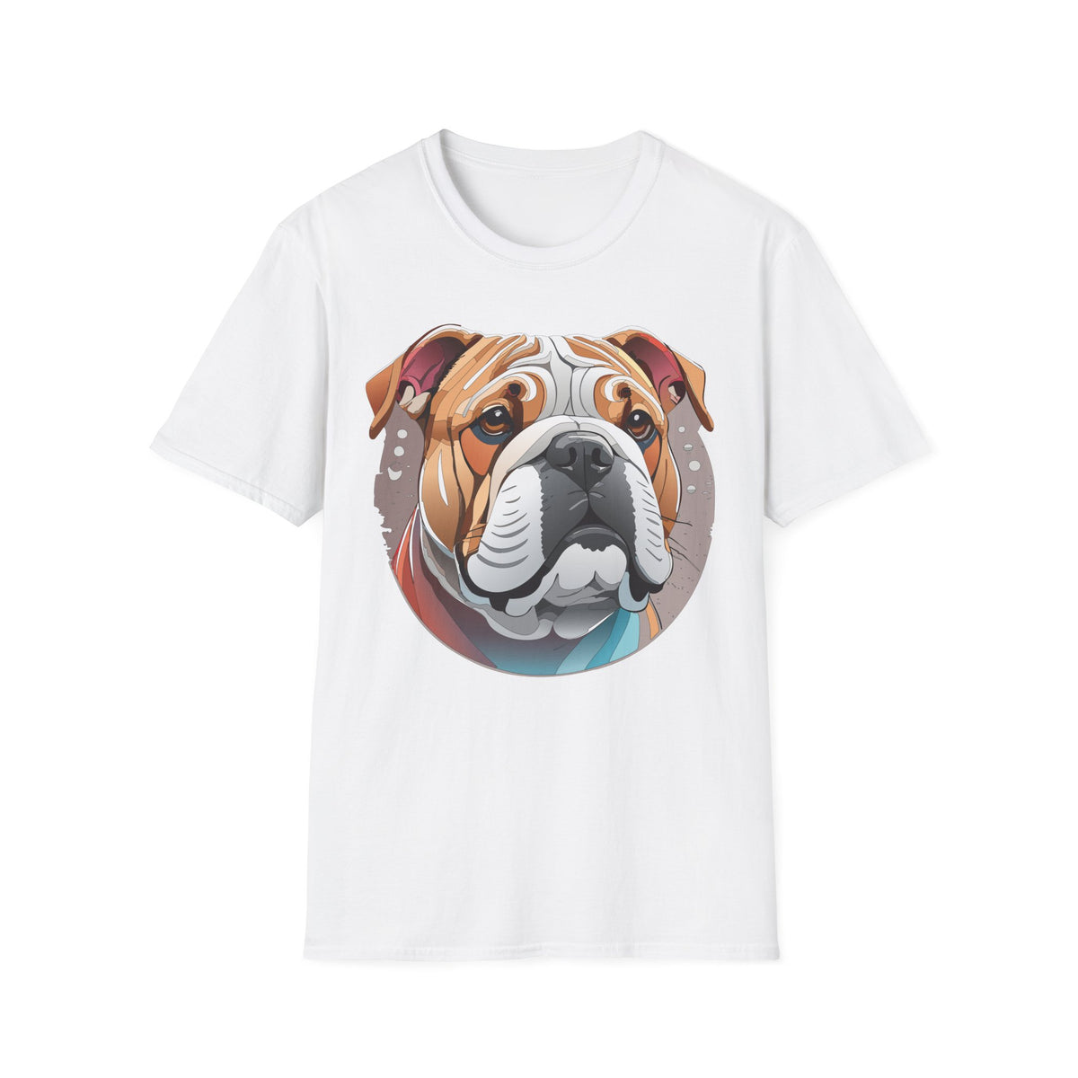 Bulldog Graphic T-Shirt — Colorful English Bulldog Portrait Graphic Design Unisex 100 Cotton Gildan T-Shirt