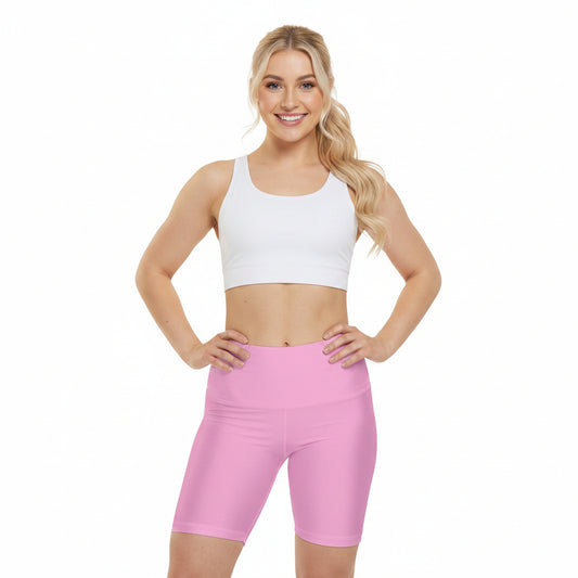Blush Pop Pink Women's Workout Shorts — Solid High-Waist Biker Shorts for Exercise & Everyday Wear