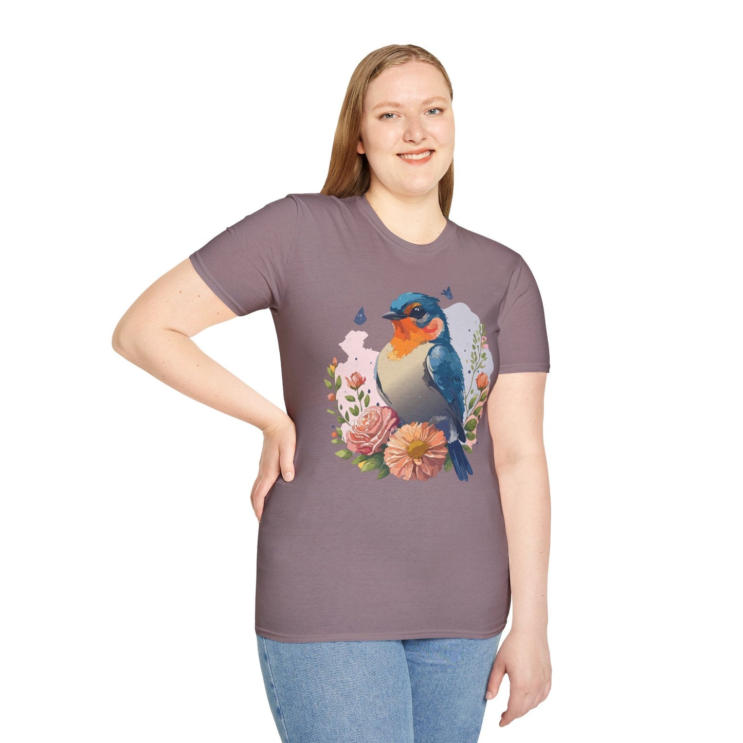 Bird T Shirt Floral Design Unisex Gildan Softstyle 64000 Ring Spun Cotton Tee Breathable Wear