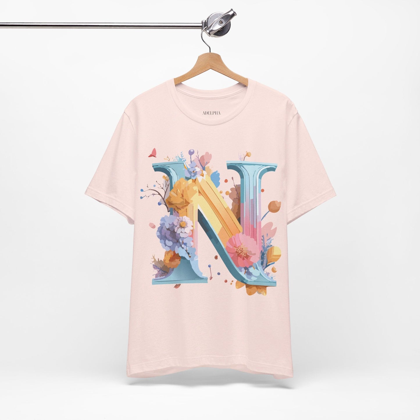 Letter N Shirt Classic Unisex Graphic Tee With Premium Vintage Adelpha Artwork Jersey Short Sleeve