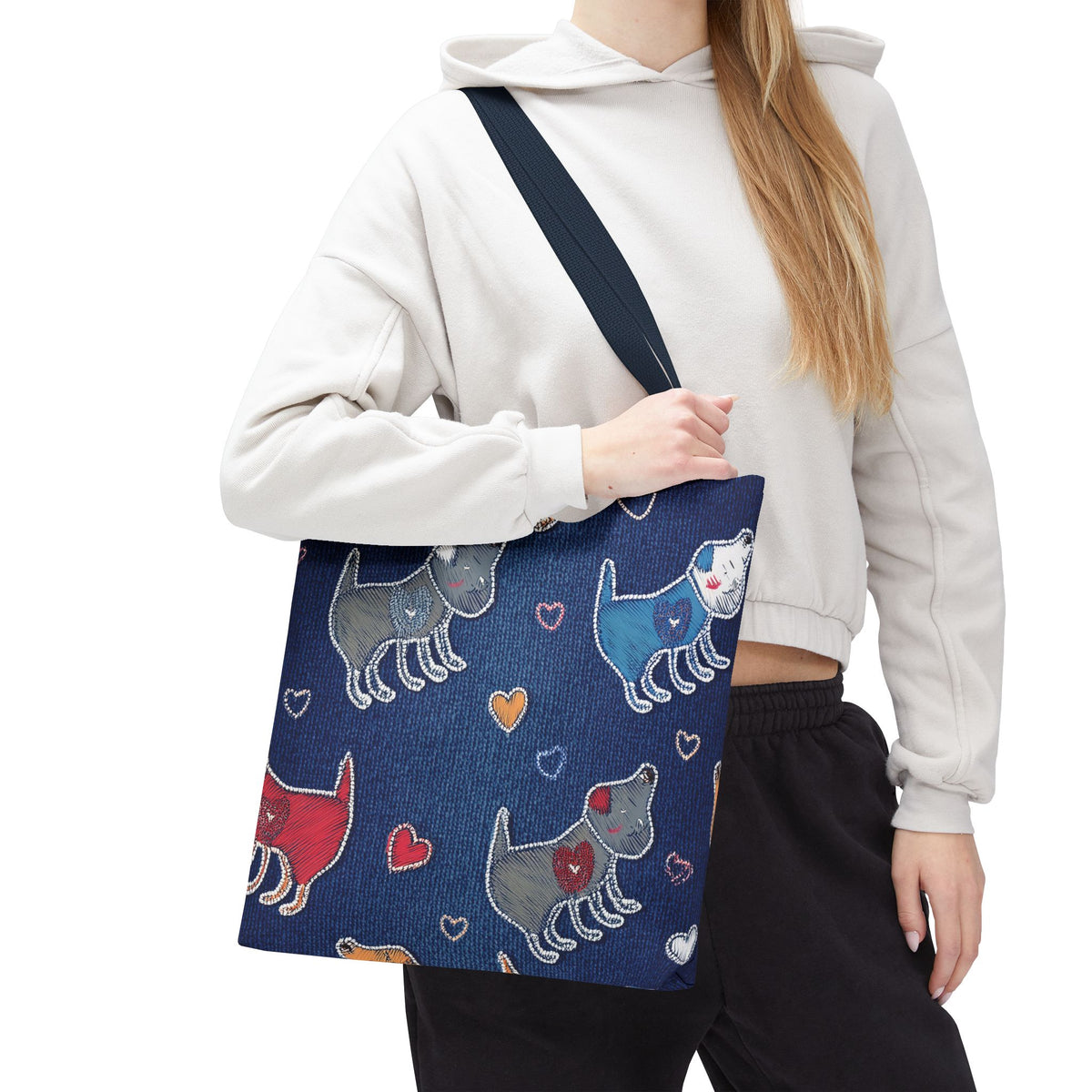 Love Day Graphic Design Denim Fabric Imitation Print Unisex Canvas Bag POLY 3 Sizes Tote Bag 201-13