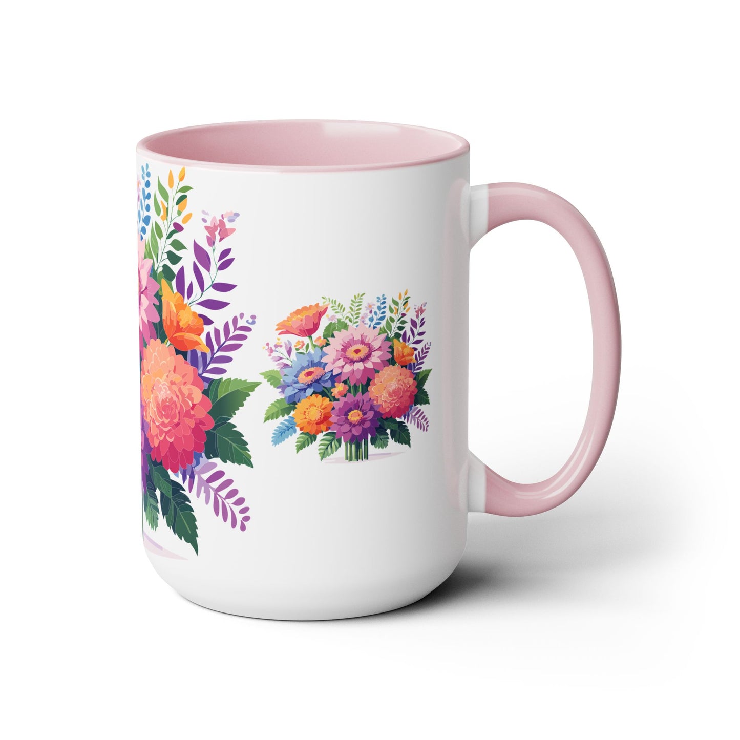 Taza de café de dos tonos con flores