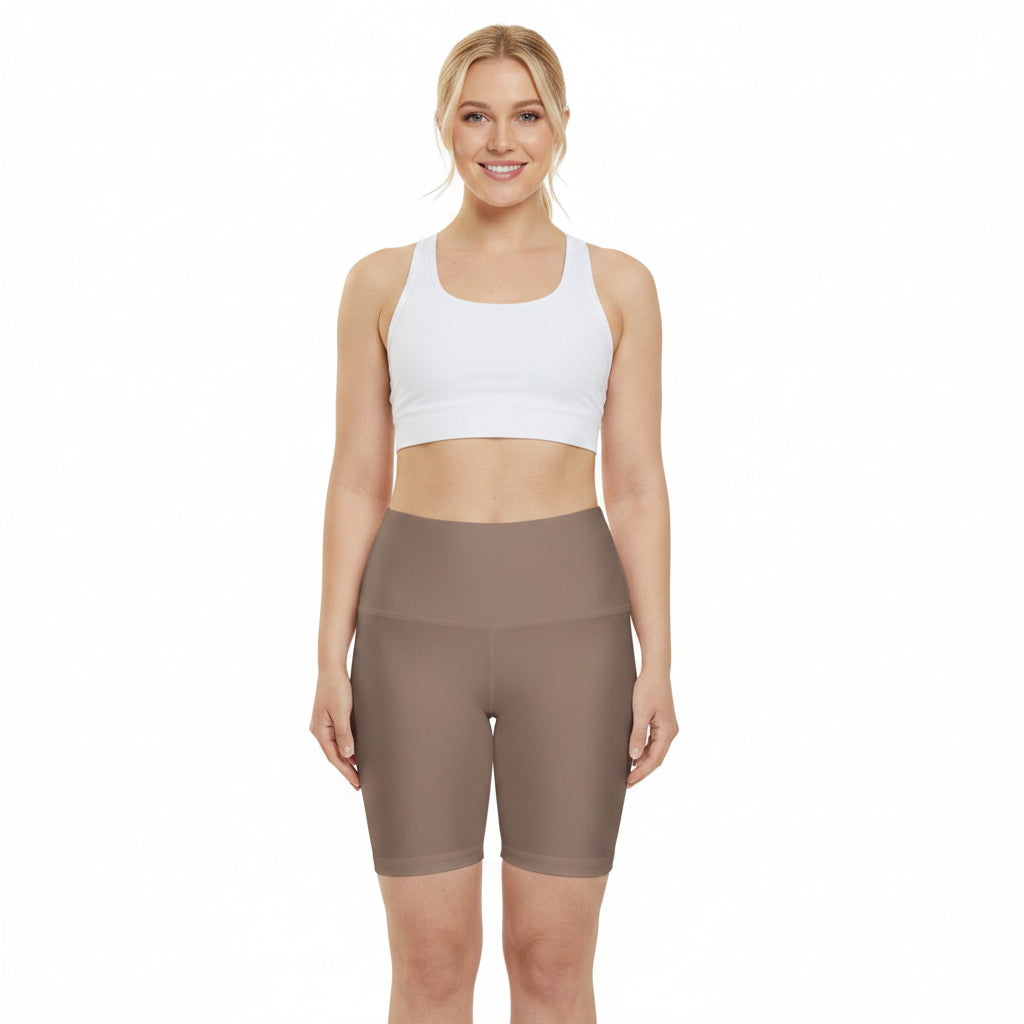 Dusty Taupe Women's Brown High-Waist Workout Shorts — Seamless Bike Shorts for Gym & Everyday