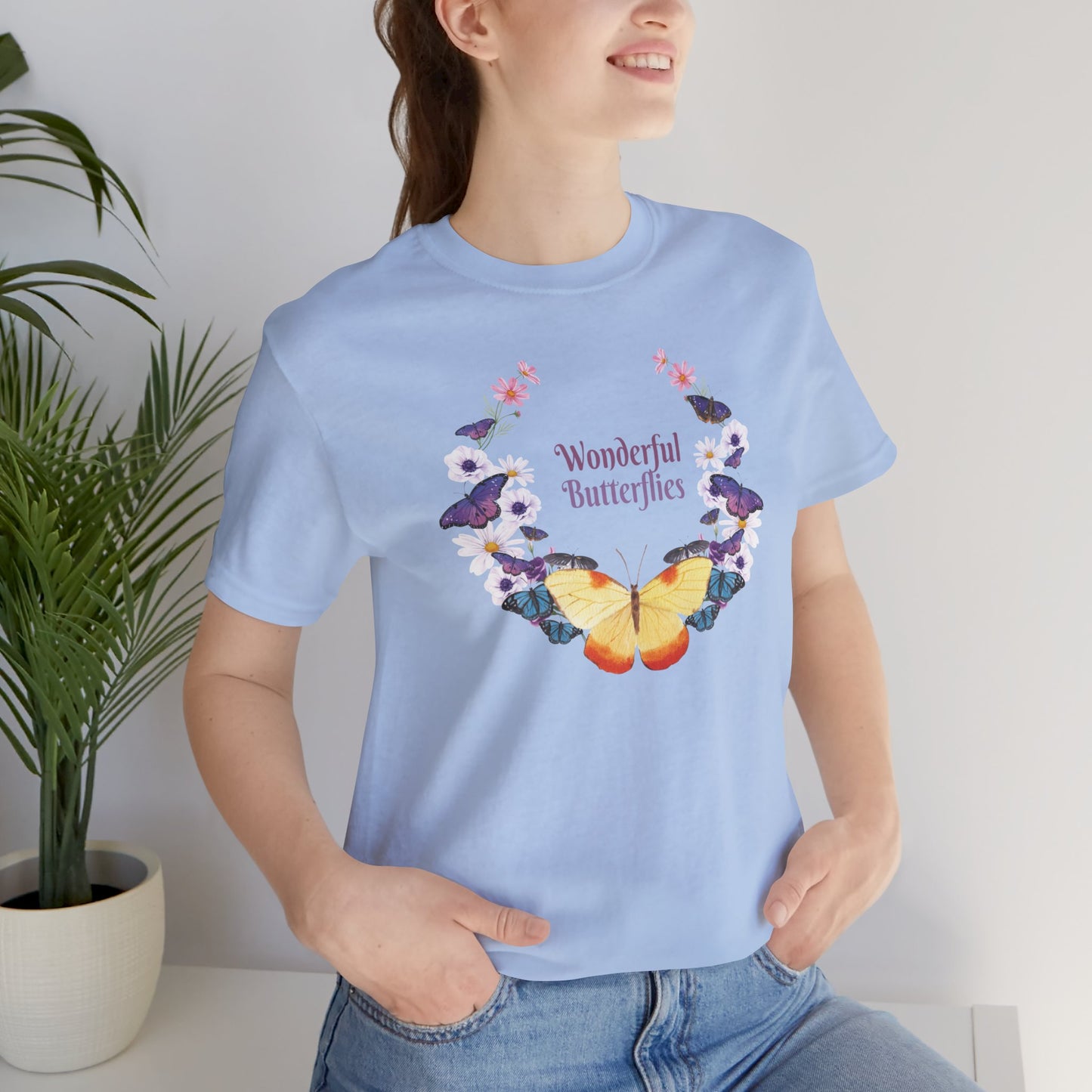 Cotton Tee Shirt with Butterfly Prints