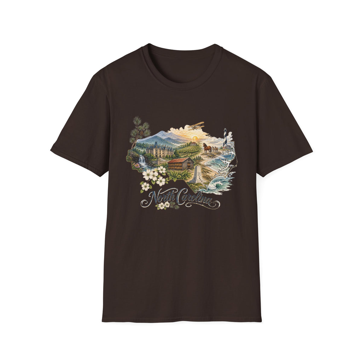 North Carolina State Travel Tourist Graphic Design Unisex 100 Cotton Gildan T-Shirt