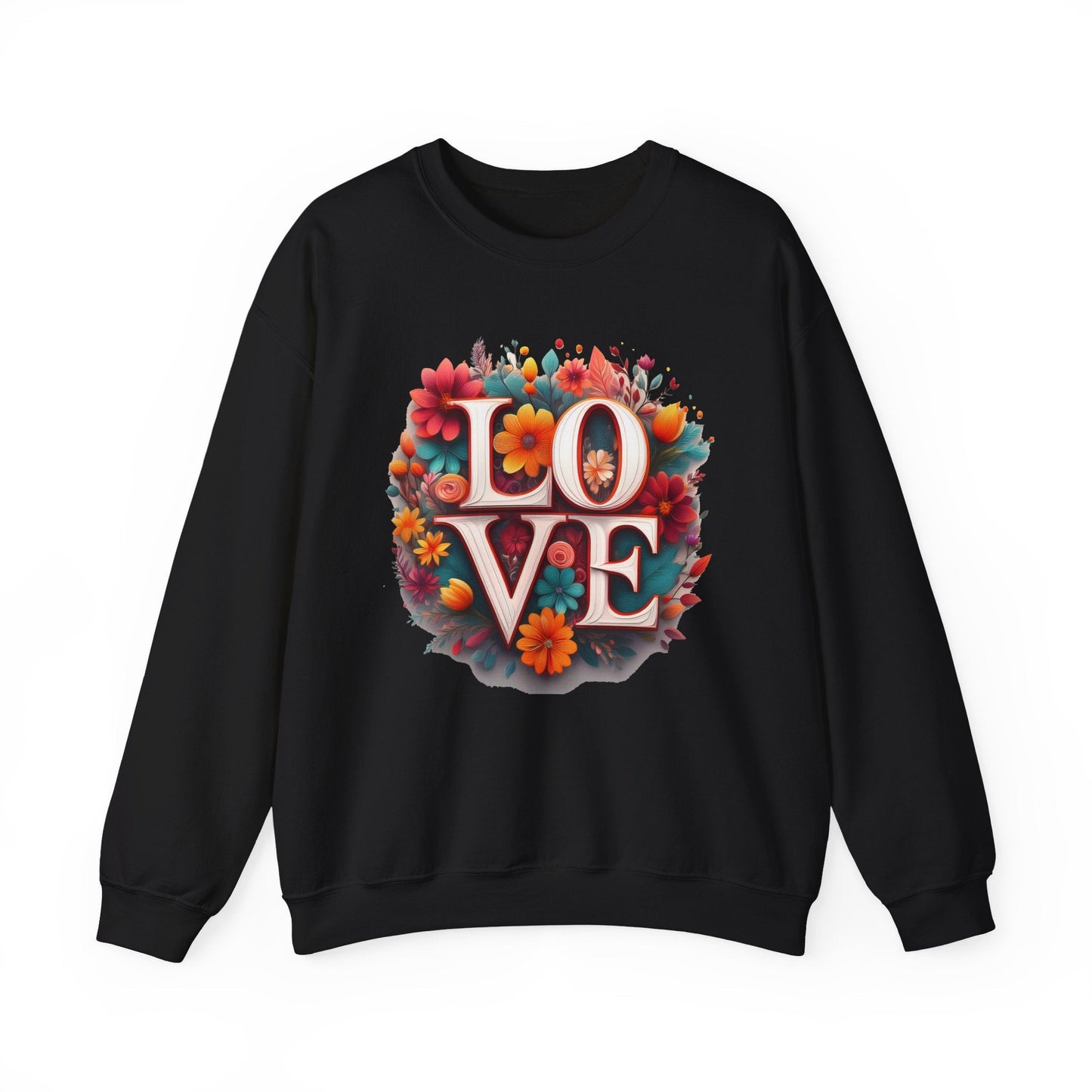 Floral Love Valentines Day Sweatshirt Unisex Heavy Blend Crewneck 50/50 Cotton Polyester Gildan 18000