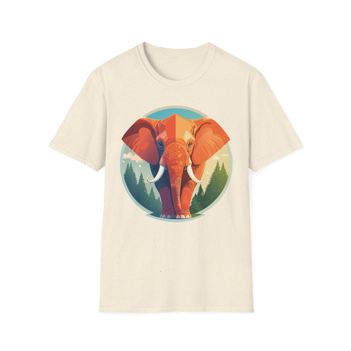 Colorful Elephant Illustration T-Shirt | Retro Forest Circle Art