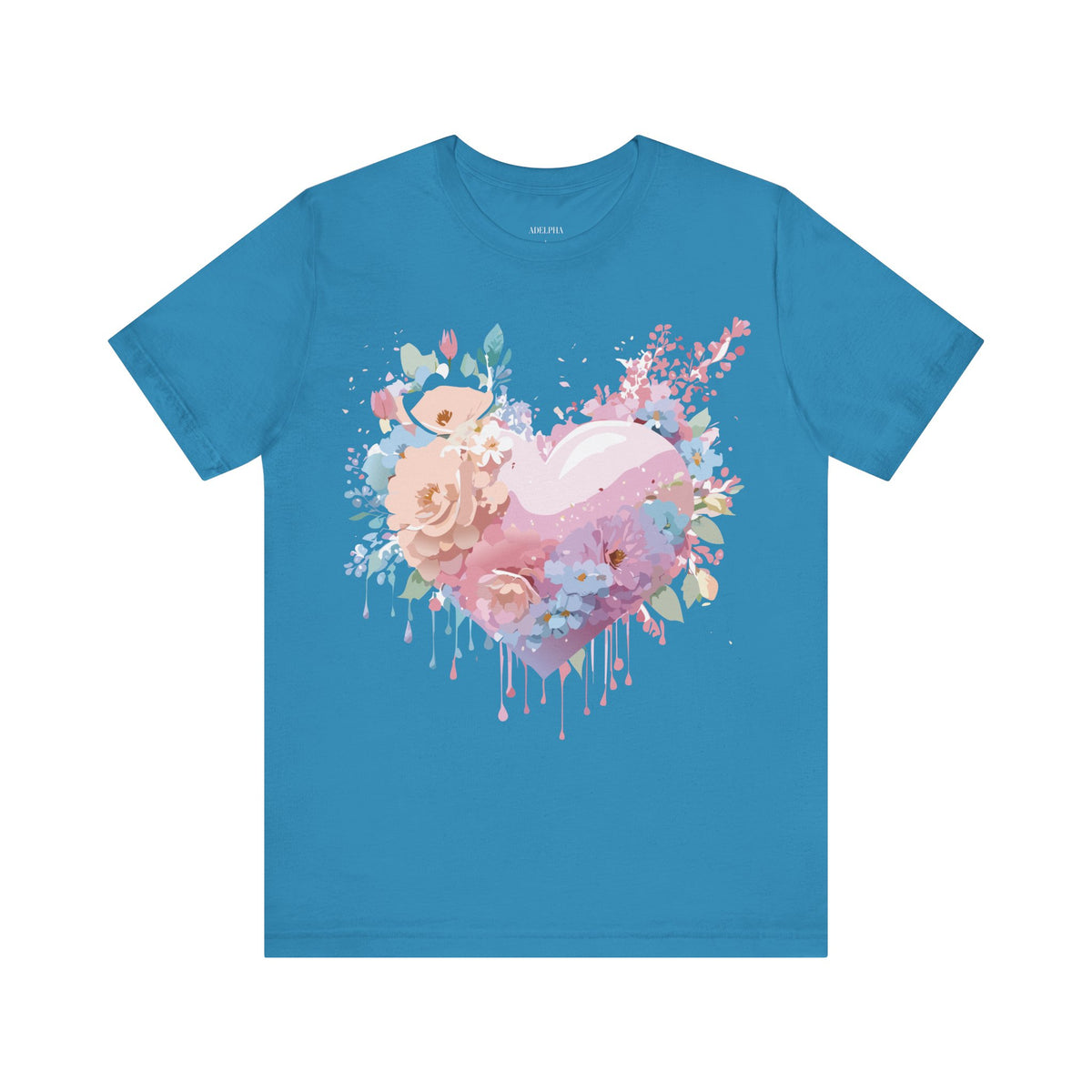 Valentine's Day Graphic Unisex Cotton Bella+Canvas Tee with Floral Art Design d116
