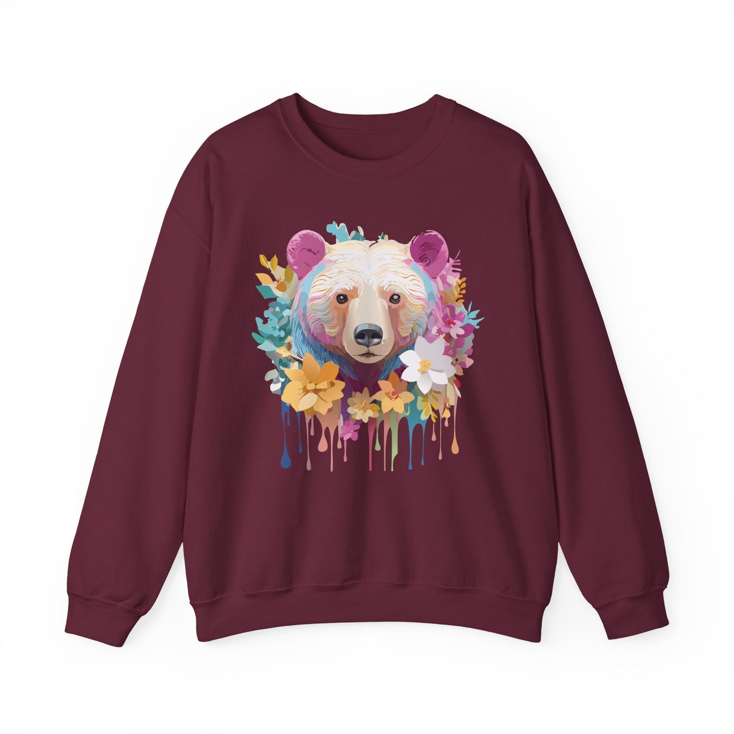 Unisex Floral Bear Sweatshirt With Art Design Gildan 18000 Crewneck