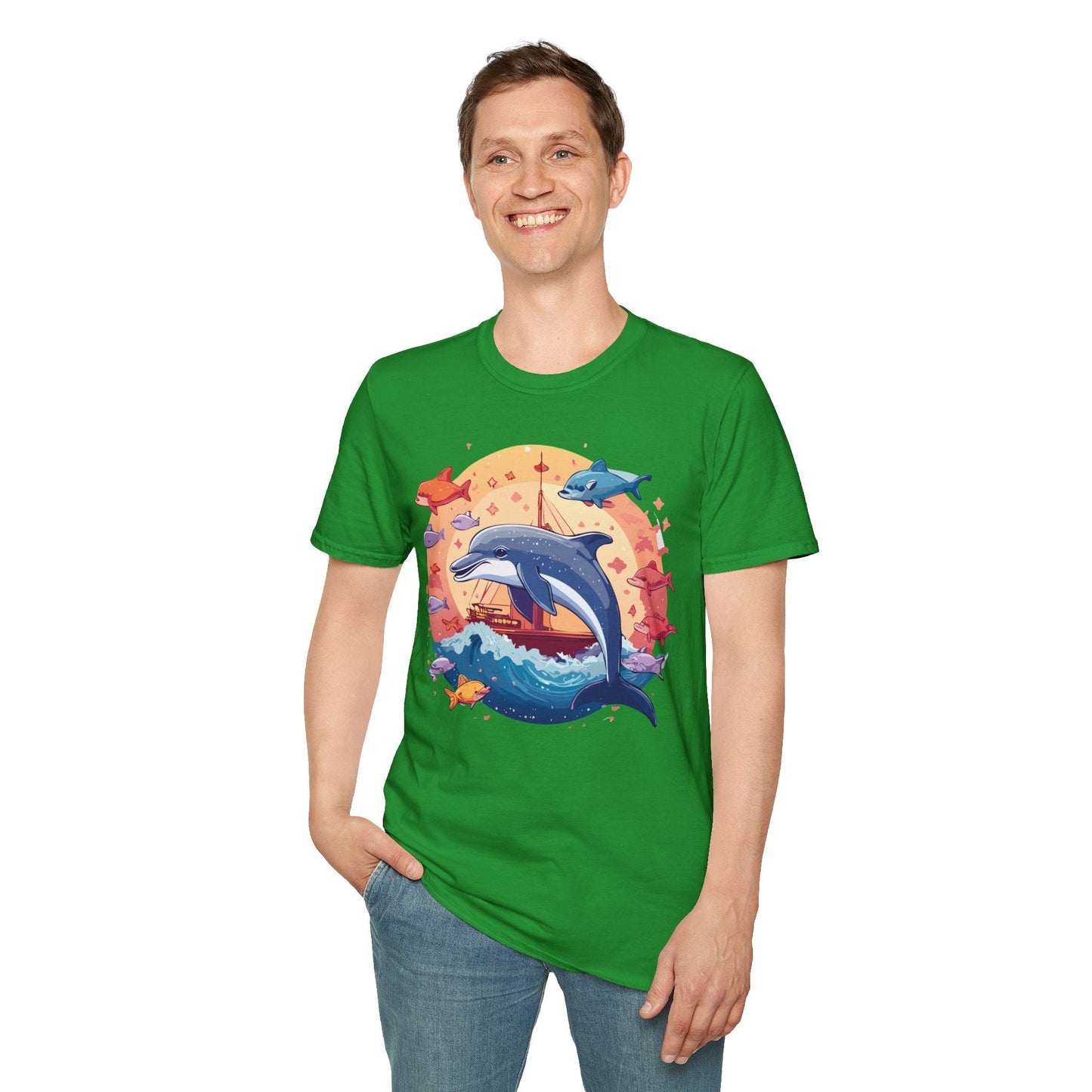 Dolphin Shirt Unisex Softstyle Cotton Tee 100 Percent Ring Spun Lightweight Breathable