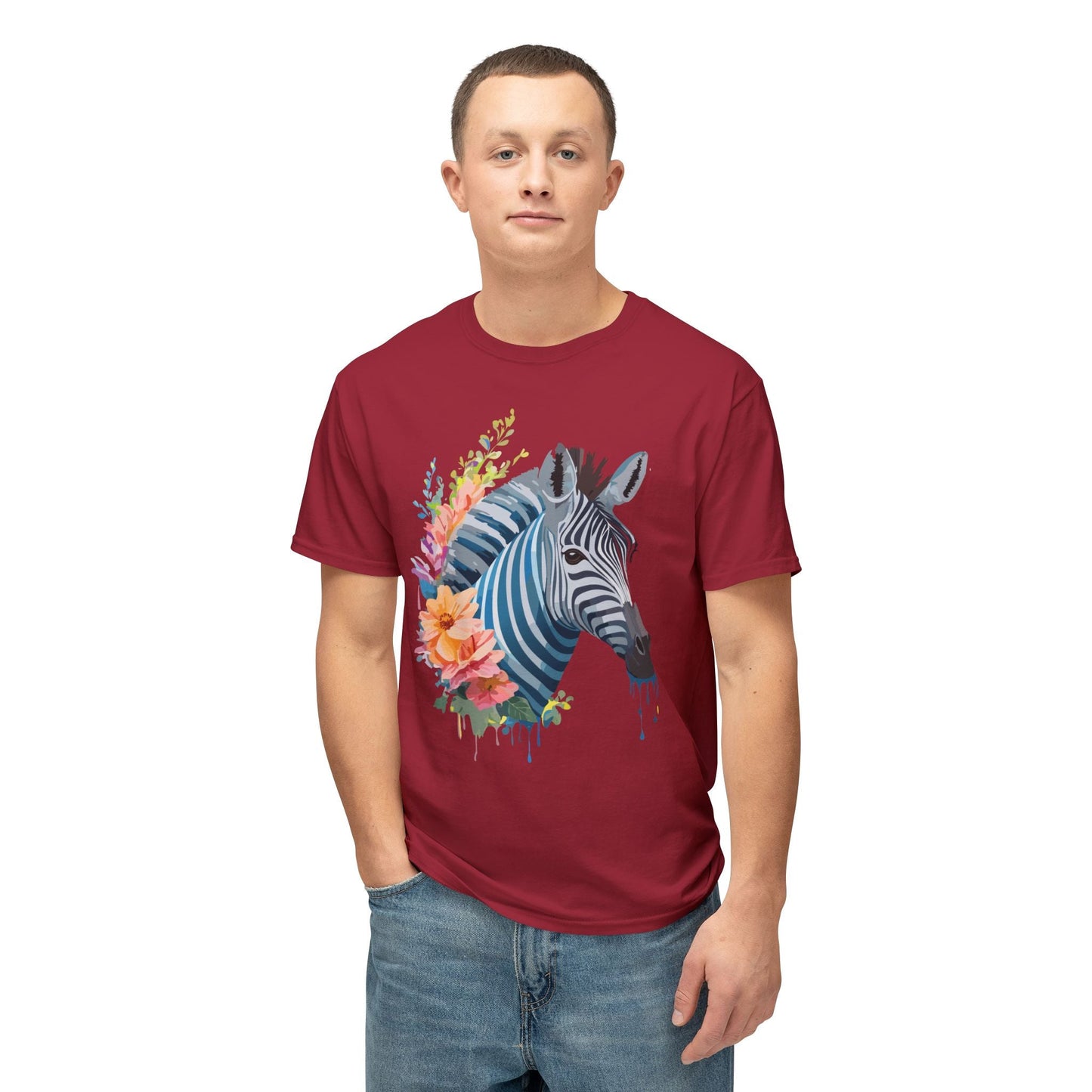 Unisex Zebra Art Print T Shirt 100 Percent Cotton Vintage Floral Design Tee Made In USA