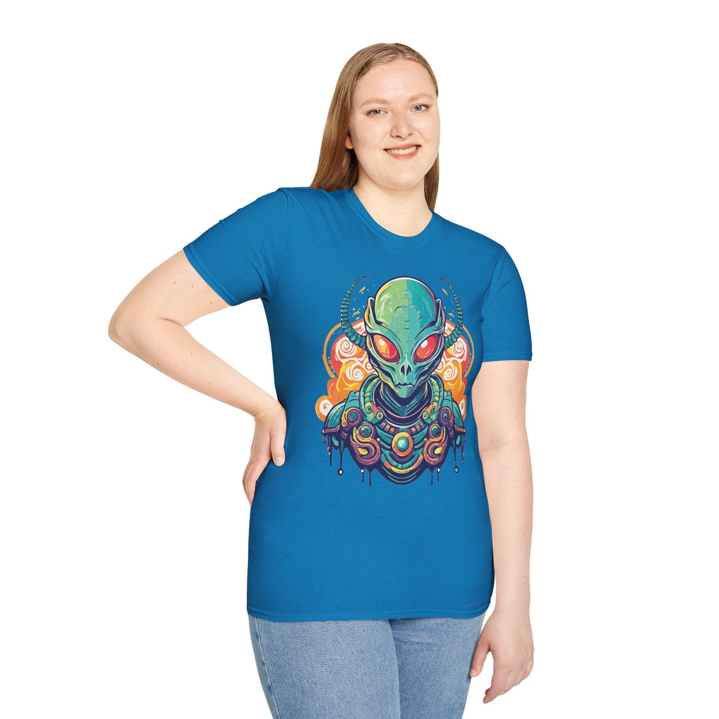 Cosmos Alien T Shirt Unisex Softstyle Cotton Tee With Space Artwork Graphic Design
