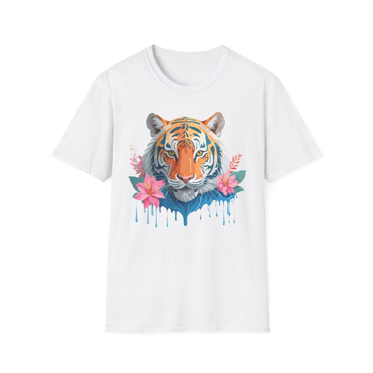 Watercolor Tiger with Floral Accents T-Shirt | Tropical Animal Art