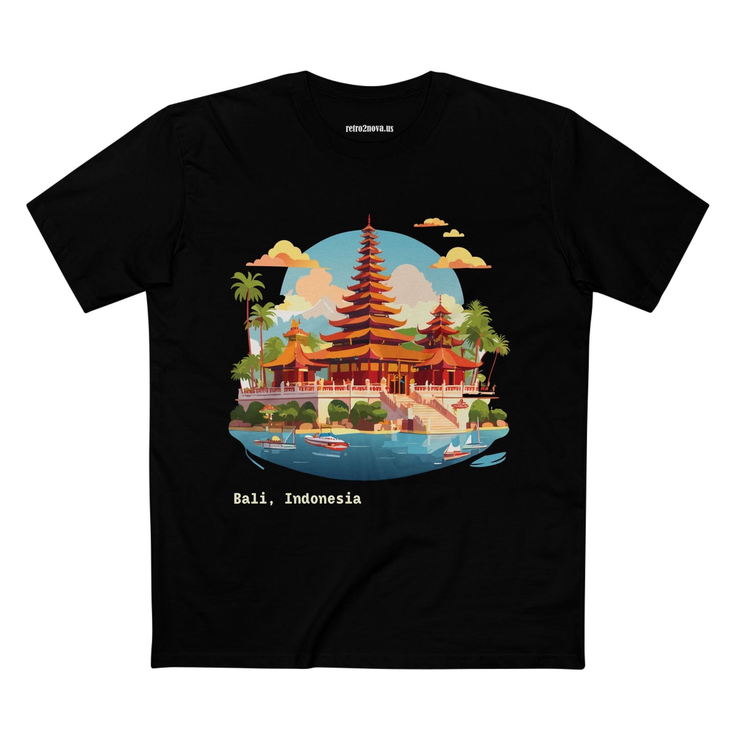 Unisex Premium Cotton Staple Tee Shirt With Original Bali Travel Art Design TT24 From Retro2Nova