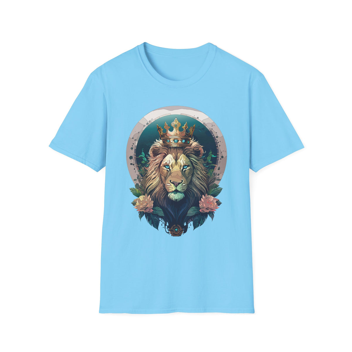 Crowned Lion Portrait T-Shirt | Regal King Lion Graphic Tee - Unisex 100 Cotton Gildan 64000