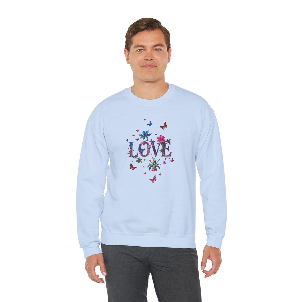 Unisex Floral Love Sweatshirt, Love Floral Sweatshirt, Floral Butterfly Sweatshirt, 50/50 Cotton-Poly Valentine's Day Sweatshirt 03