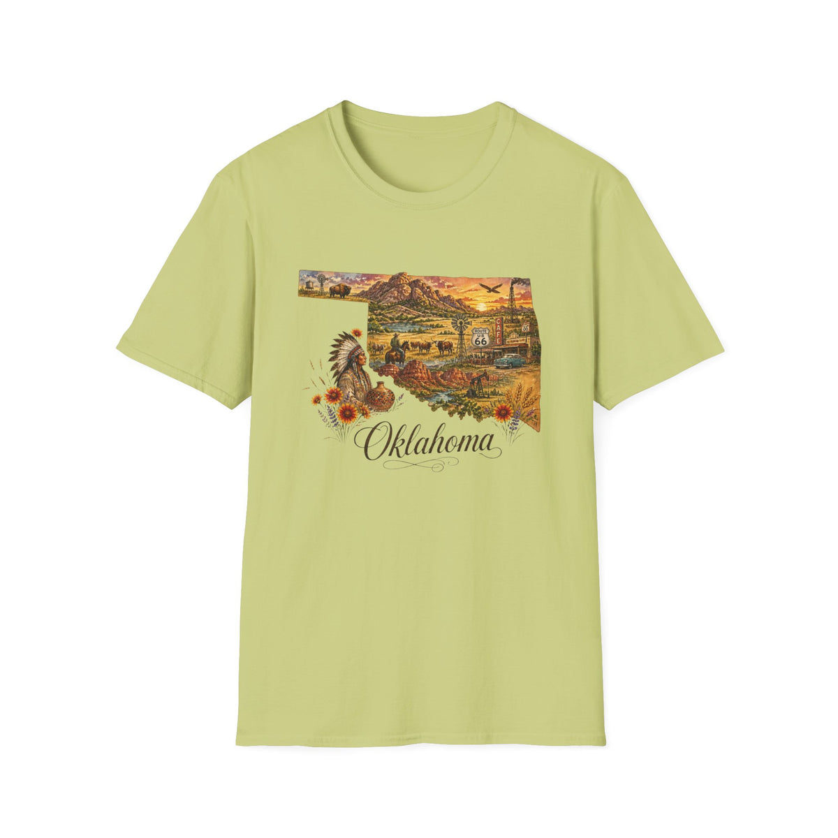 Oklahoma State Travel Tourist Graphic Design Unisex 100 Cotton Gildan T-Shirt