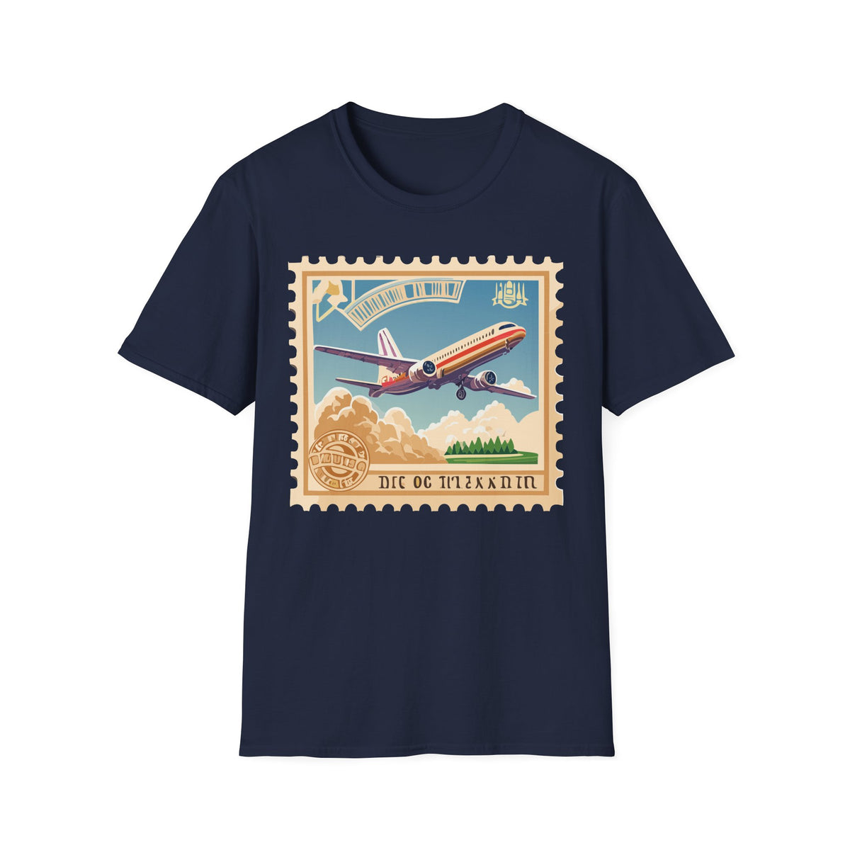 Retro Airplane Stamp illustration T-Shirt | Vintage Travel Plane Graphic Tee Unisex 100 Cotton Gildan T-Shirt