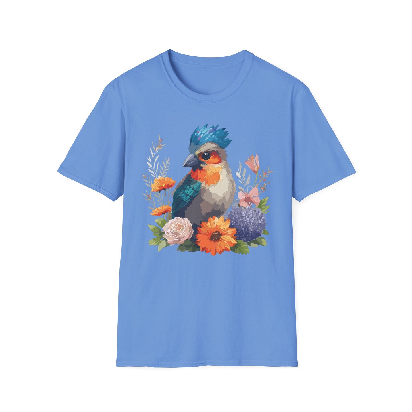 Floral Bluebird T-Shirt Unisex Cotton Short Sleeves Tee Shirt with Bird 2