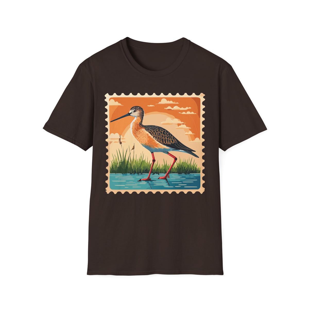 Marsh Bird Illustration T-Shirt | Retro Shorebird Graphic Tee Unisex 100 Cotton Gildan T-Shirt