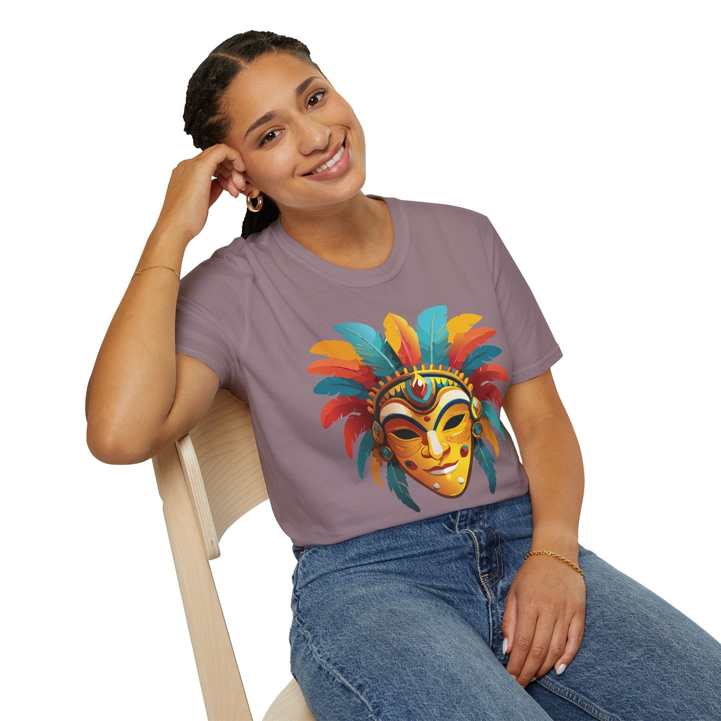 Mask Tee Shirt Unisex Masquerade Design Gildan Softstyle 100 Percent Cotton Tee for Everyday Comfort