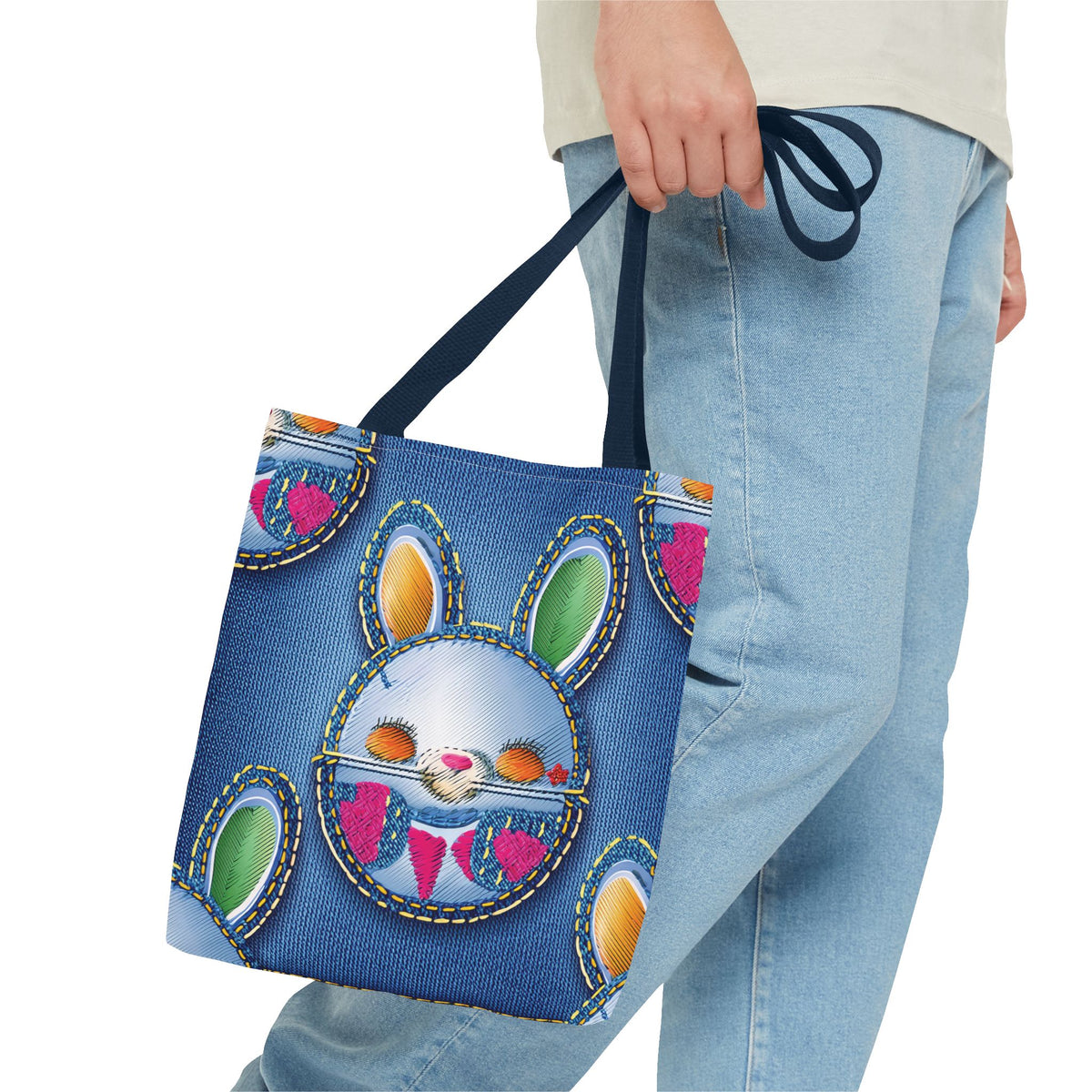 Denim Fabric Imitation Print Unisex Canvas Bag Poly Spun 3 Sizes Tote Bag 192-3